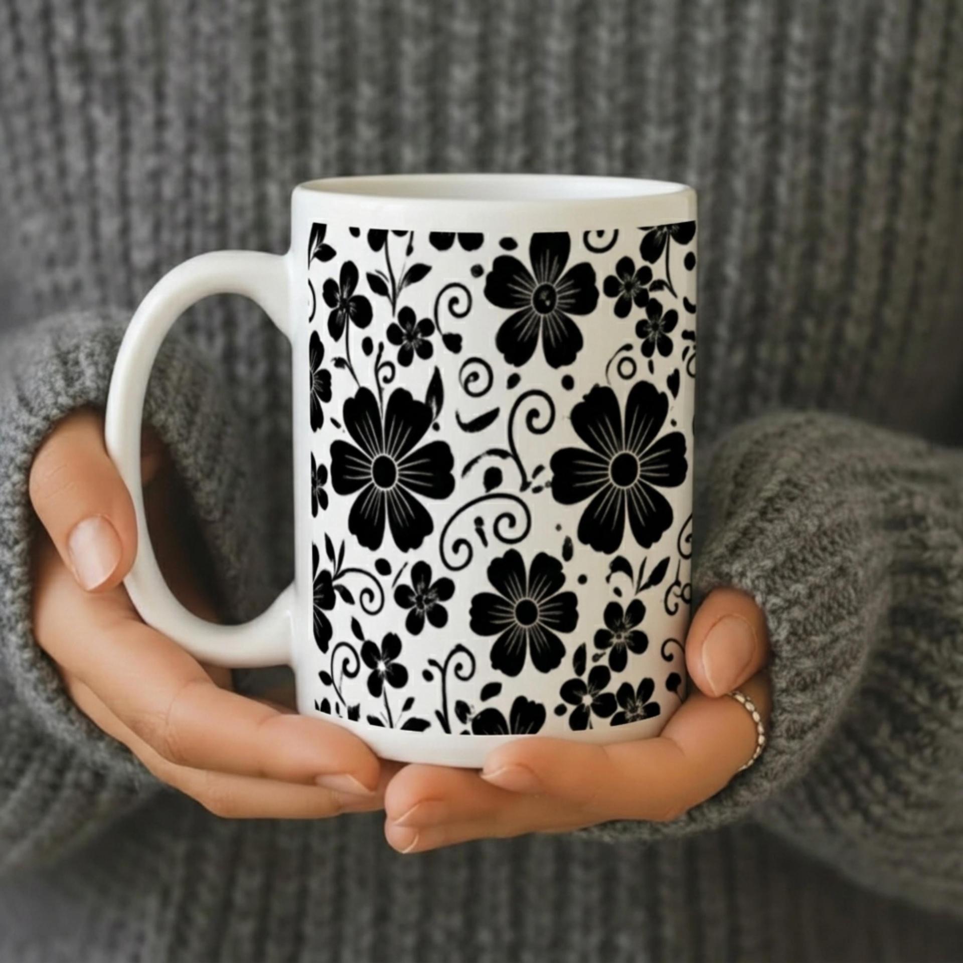 Set of Big Mugs, Floral Cup Set, Large 15 oz Matching Cups