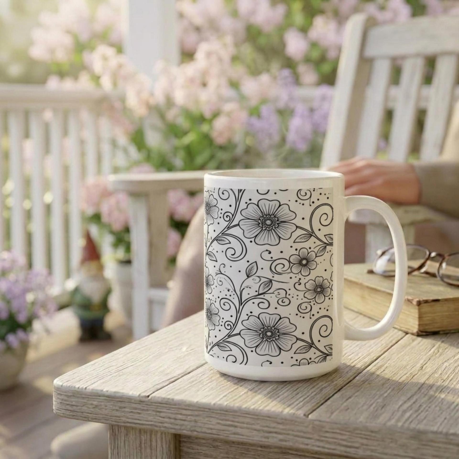 Set of Big Mugs, Floral Cup Set, Large 15 oz Matching Cups