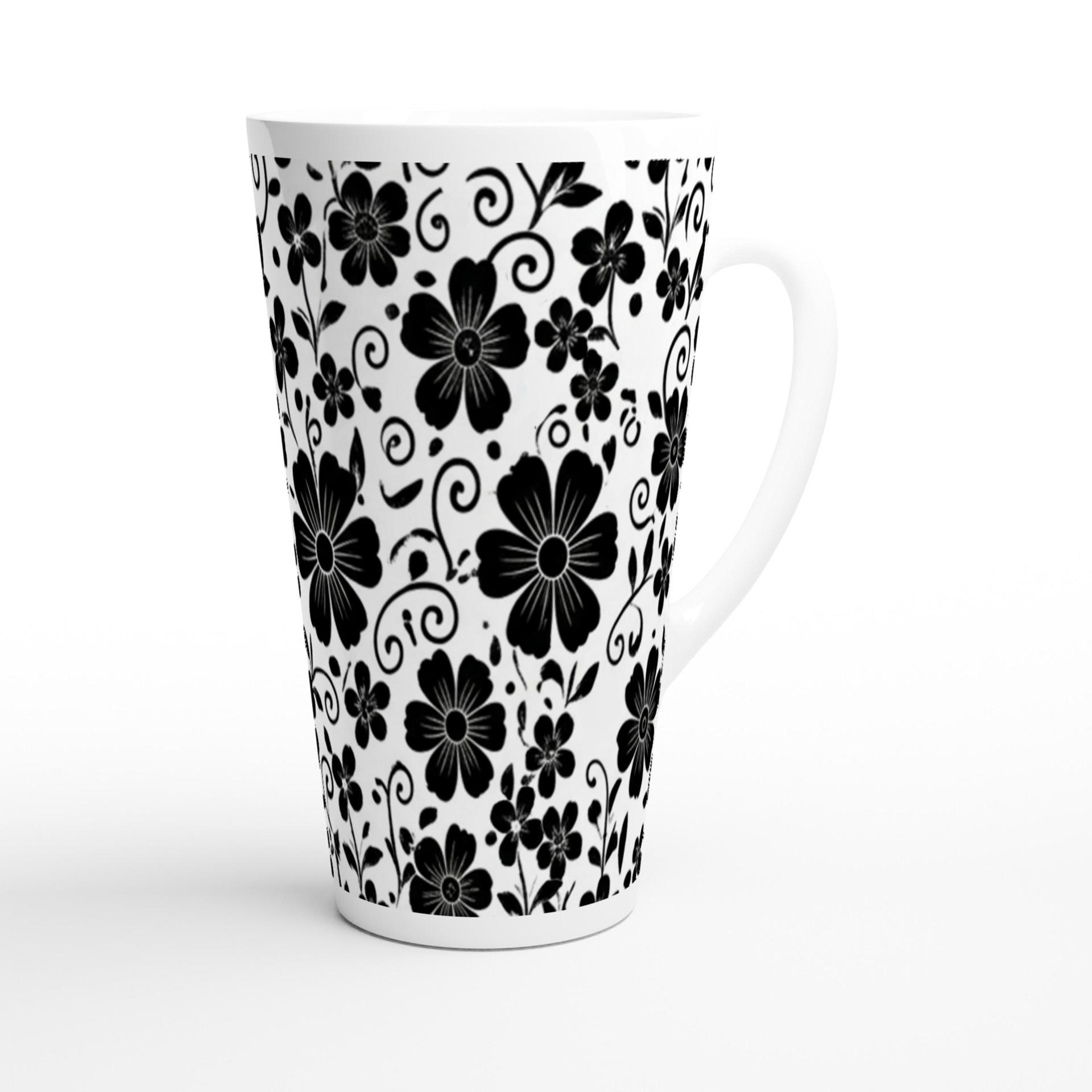 Set of 3 Cups, Floral, Large 17oz Latte Ceramic Mugs - Extra Tall Cup Set
