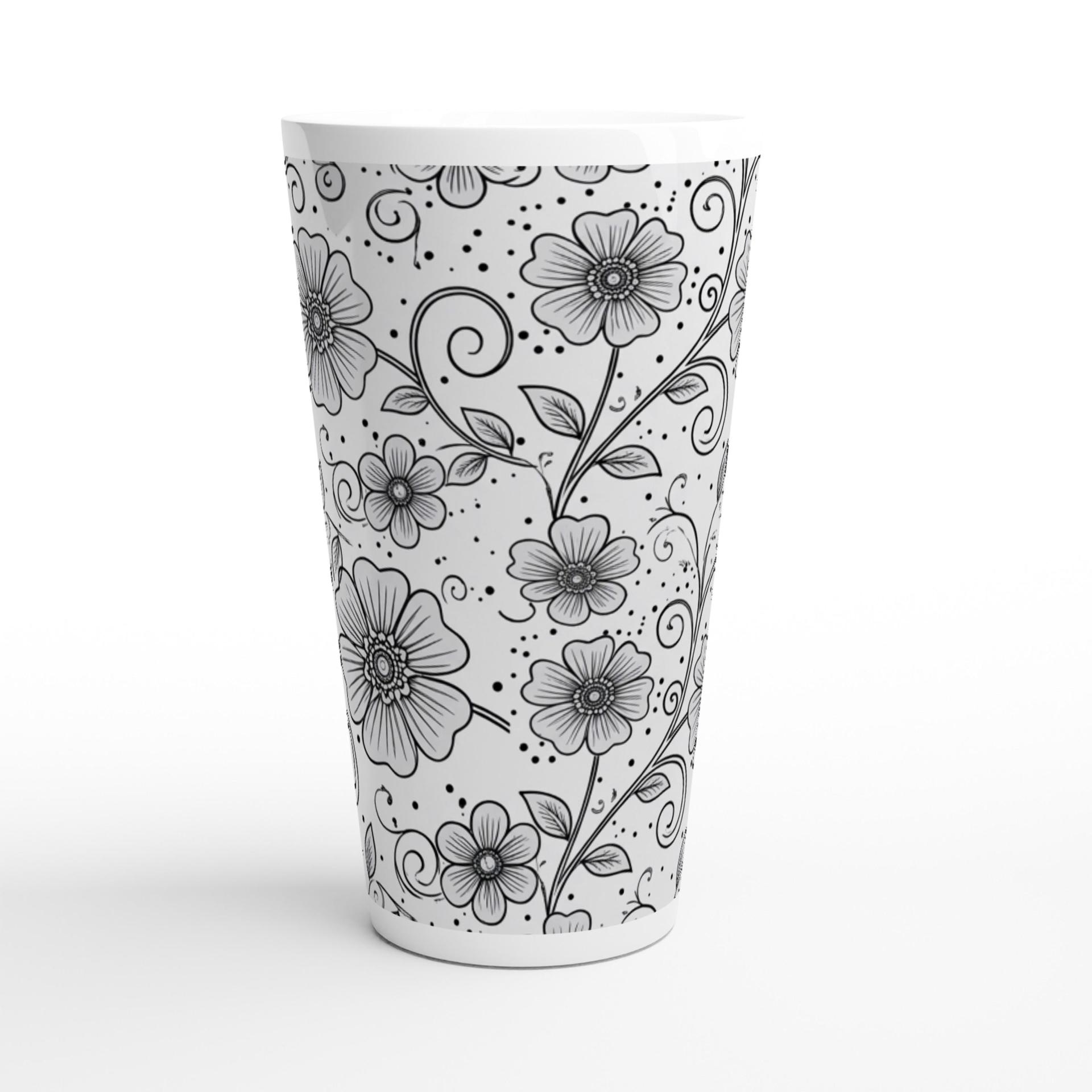 Set of 3 Cups, Floral, Large 17oz Latte Ceramic Mugs - Extra Tall Cup Set