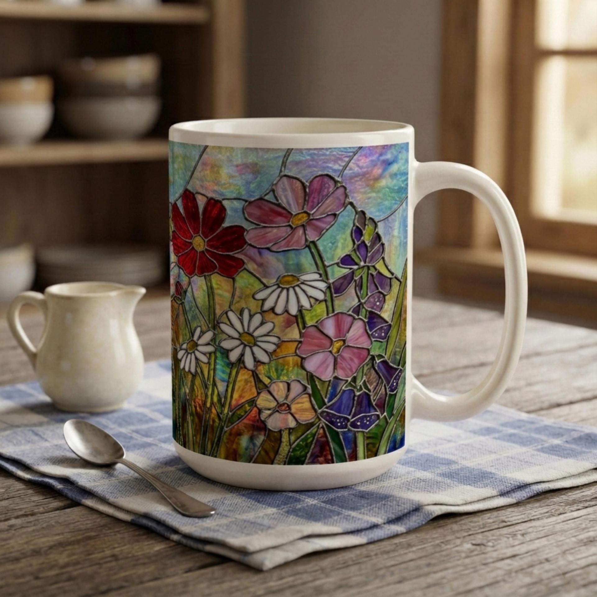 Set of Big Mugs, Floral Cup Set, Large 15 oz Matching Cups