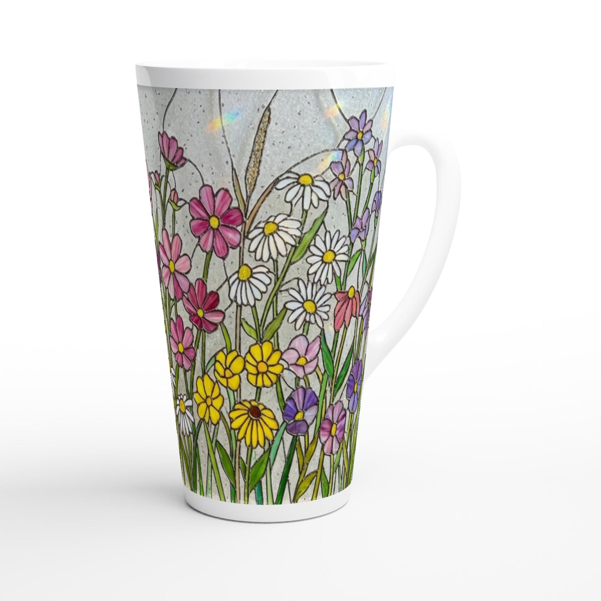 Set of 3 Cups, Floral, Large 17oz Latte Ceramic Mugs - Extra Tall Cup Set