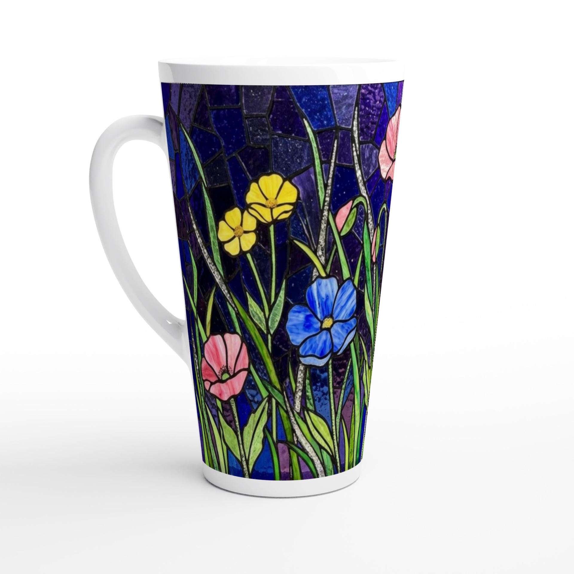 Set of 3 Cups, Floral, Large 17oz Latte Ceramic Mugs - Extra Tall Cup Set
