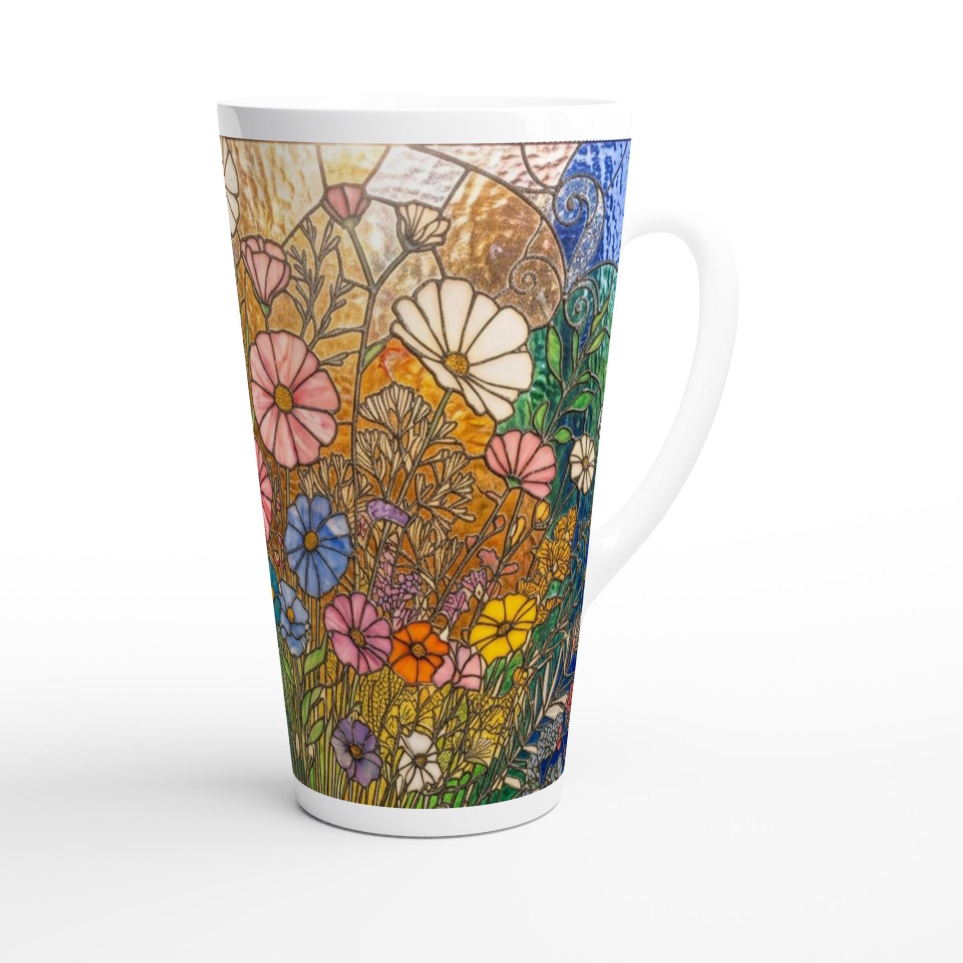 Set of 3 Cups, Floral, Large 17oz Latte Ceramic Mugs - Extra Tall Cup Set