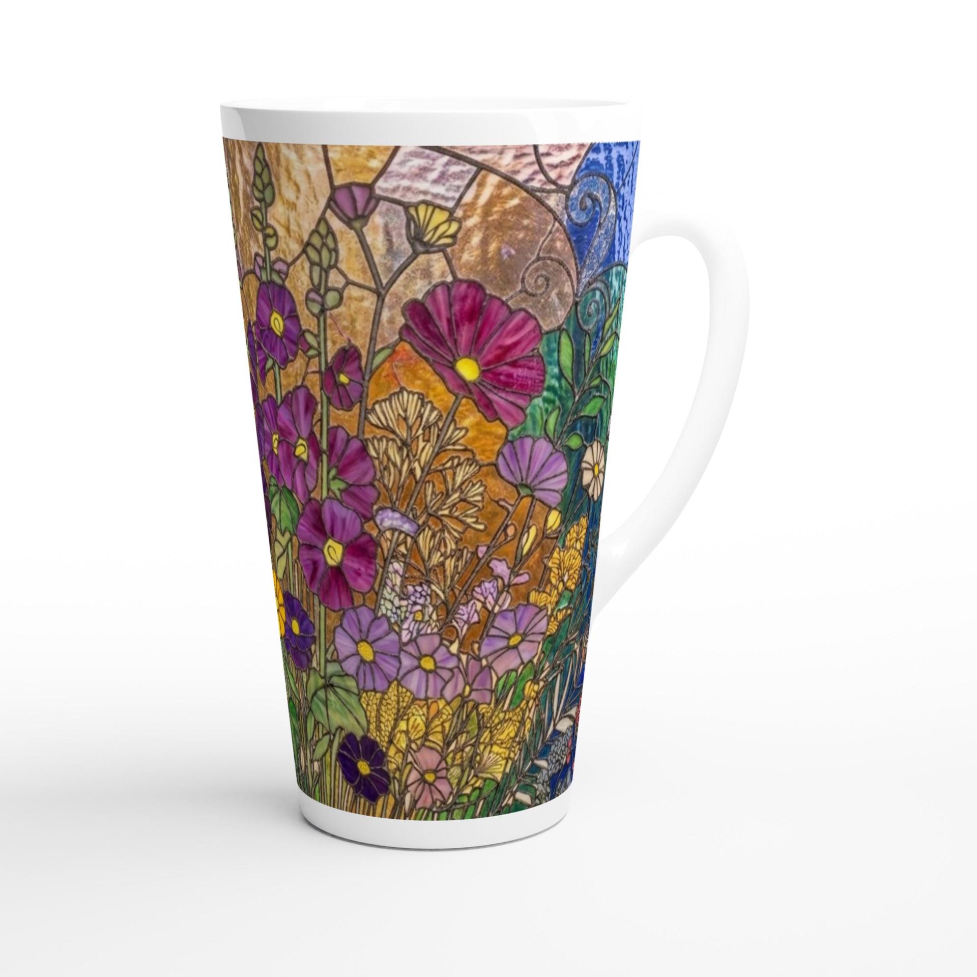 Set of 3 Cups, Floral, Large 17oz Latte Ceramic Mugs - Extra Tall Cup Set