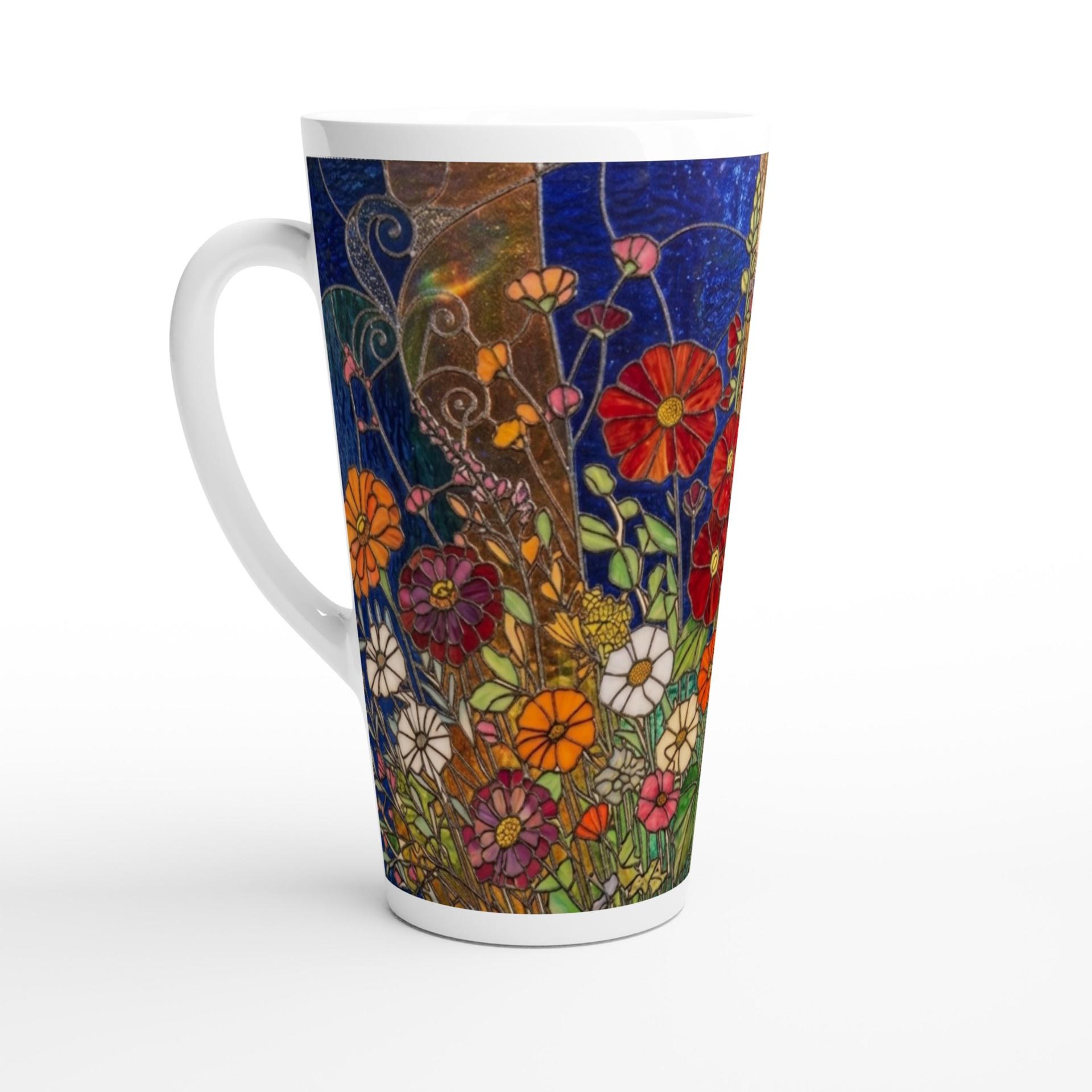 Set of 3 Cups, Floral, Large 17oz Latte Ceramic Mugs - Extra Tall Cup Set