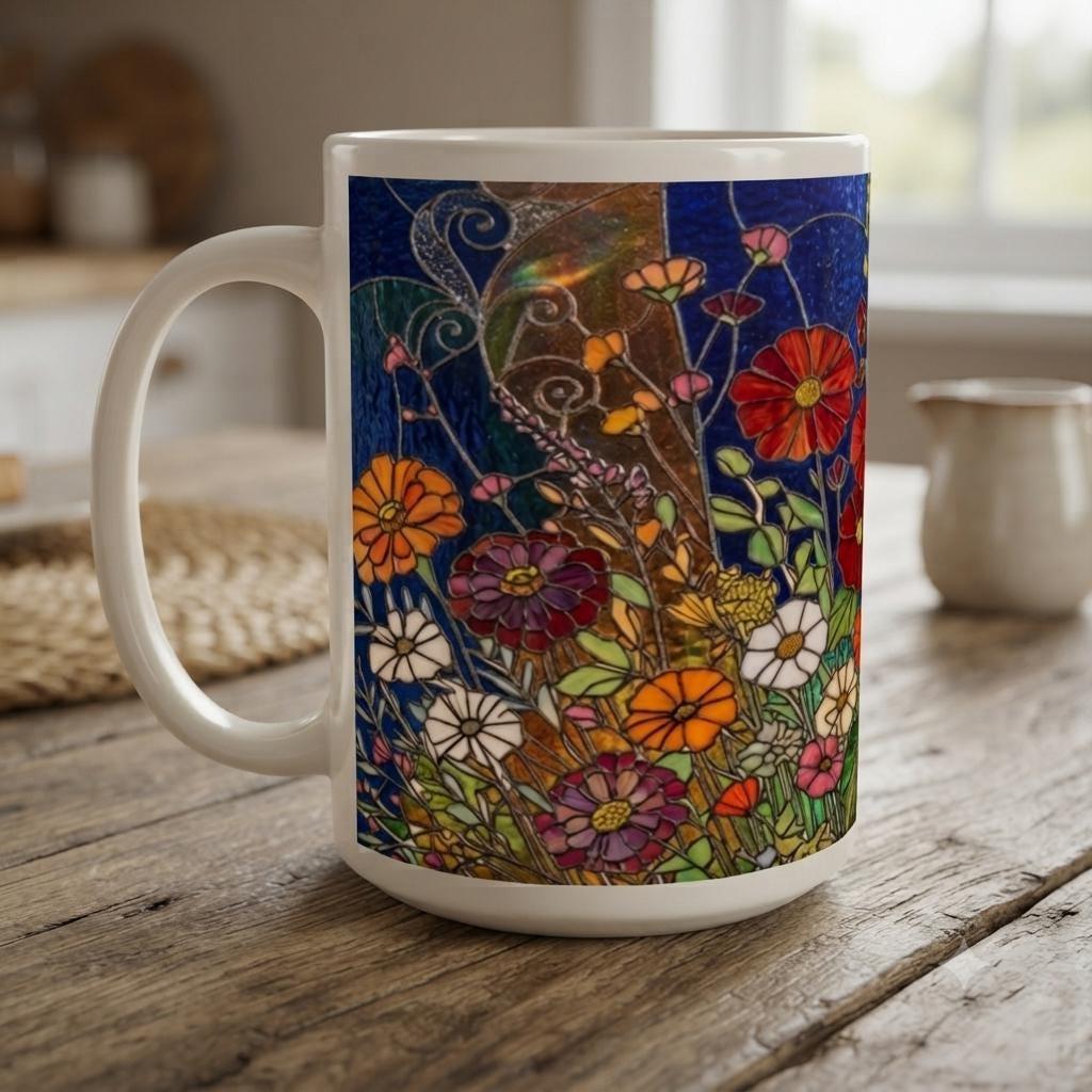 Set of Big Mugs, Floral Cup Set, Large 15 oz Matching Cups