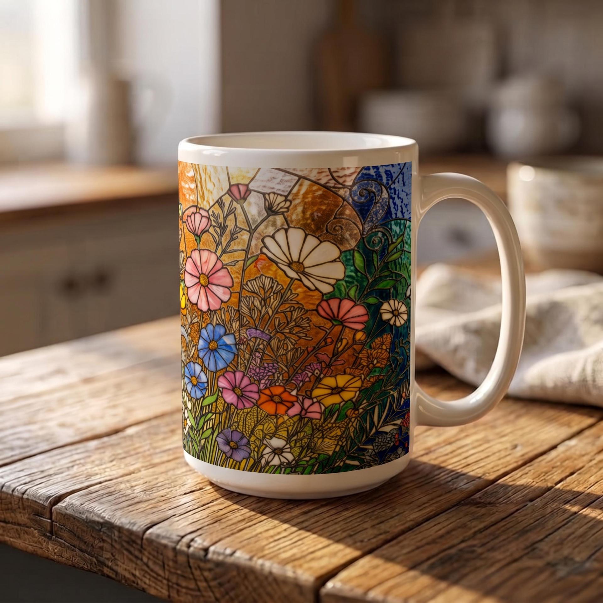 Set of Big Mugs, Floral Cup Set, Large 15 oz Matching Cups