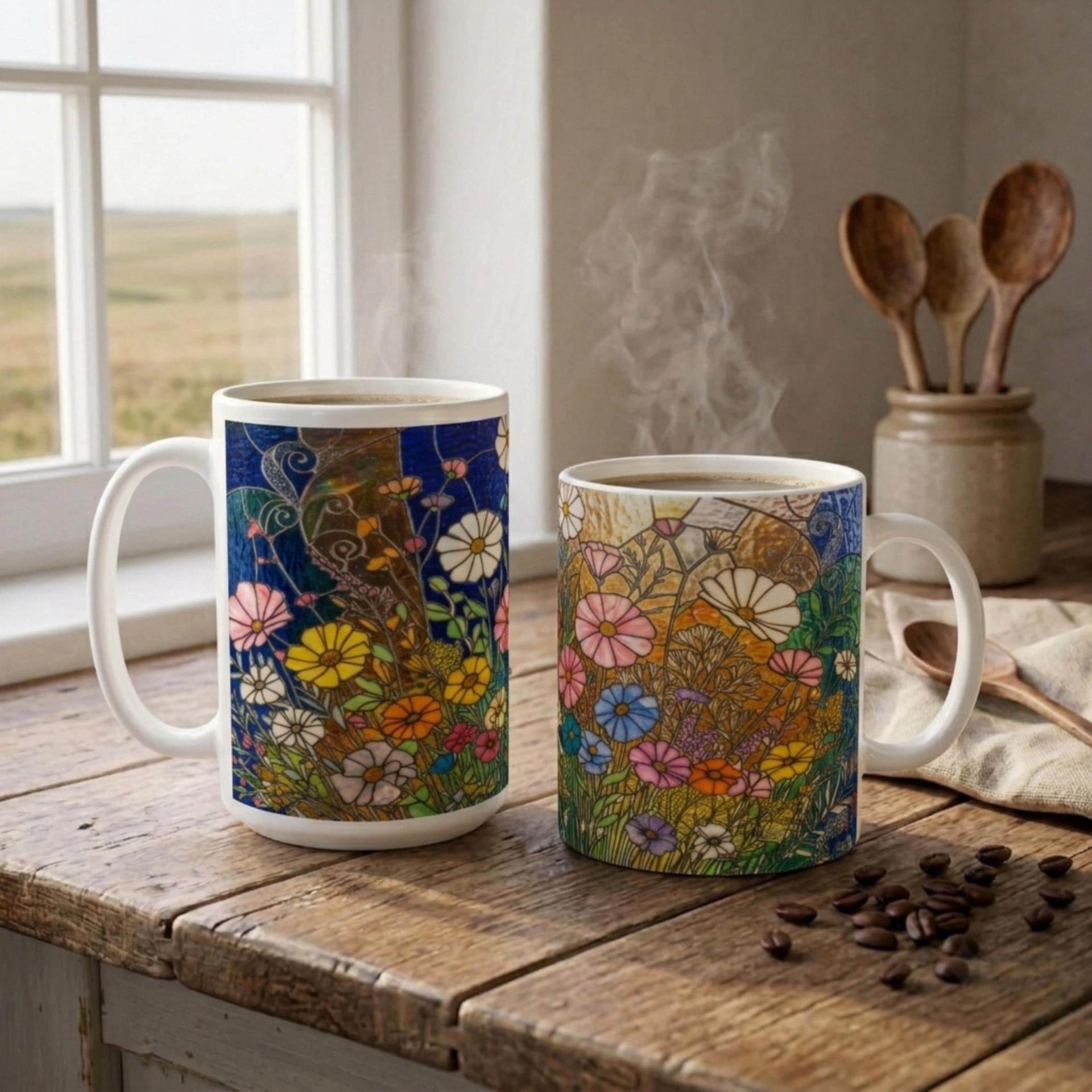 Floral Cups -  Large and Small Ceramic Mugs