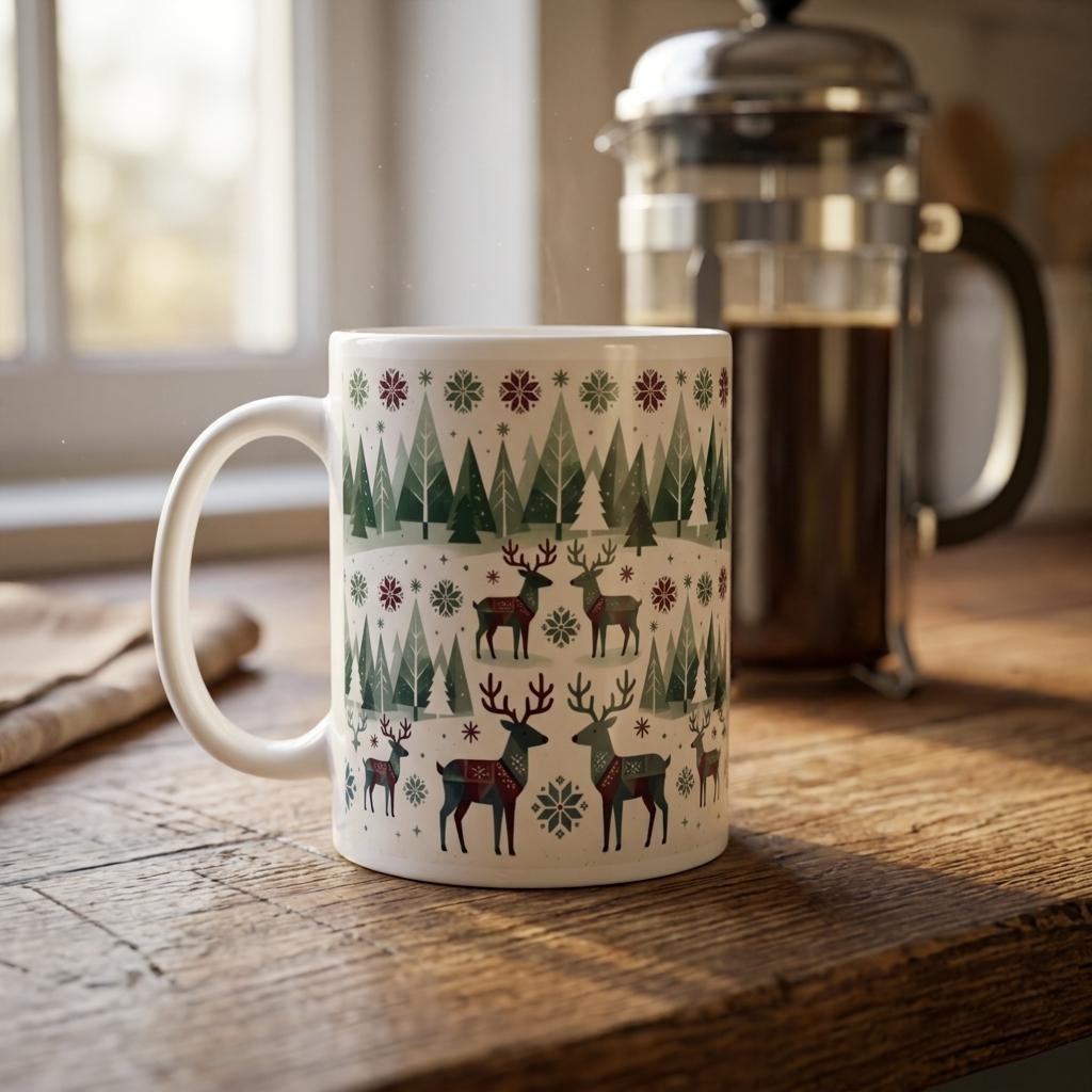 Christmas Mug, Reindeer, Large and Small Mug Set
