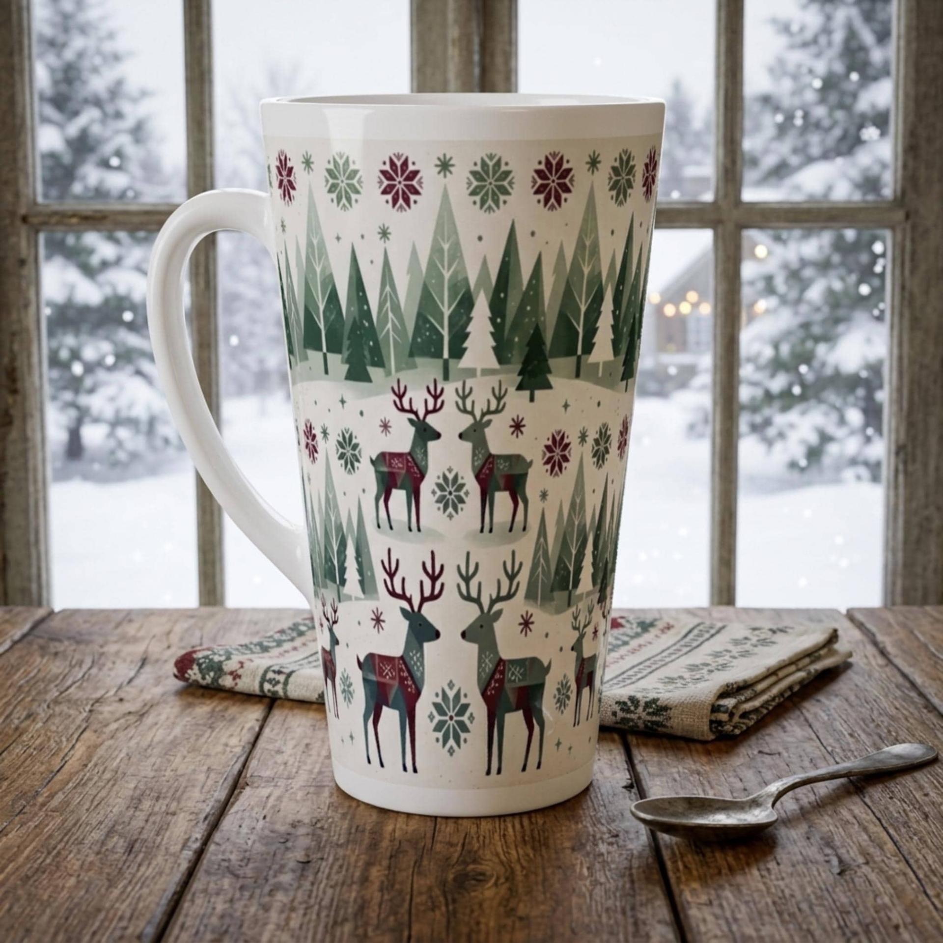 Christmas Mugs, Latte 17oz Ceramic Mug - Coffee or Tea Cup, Extra Tall