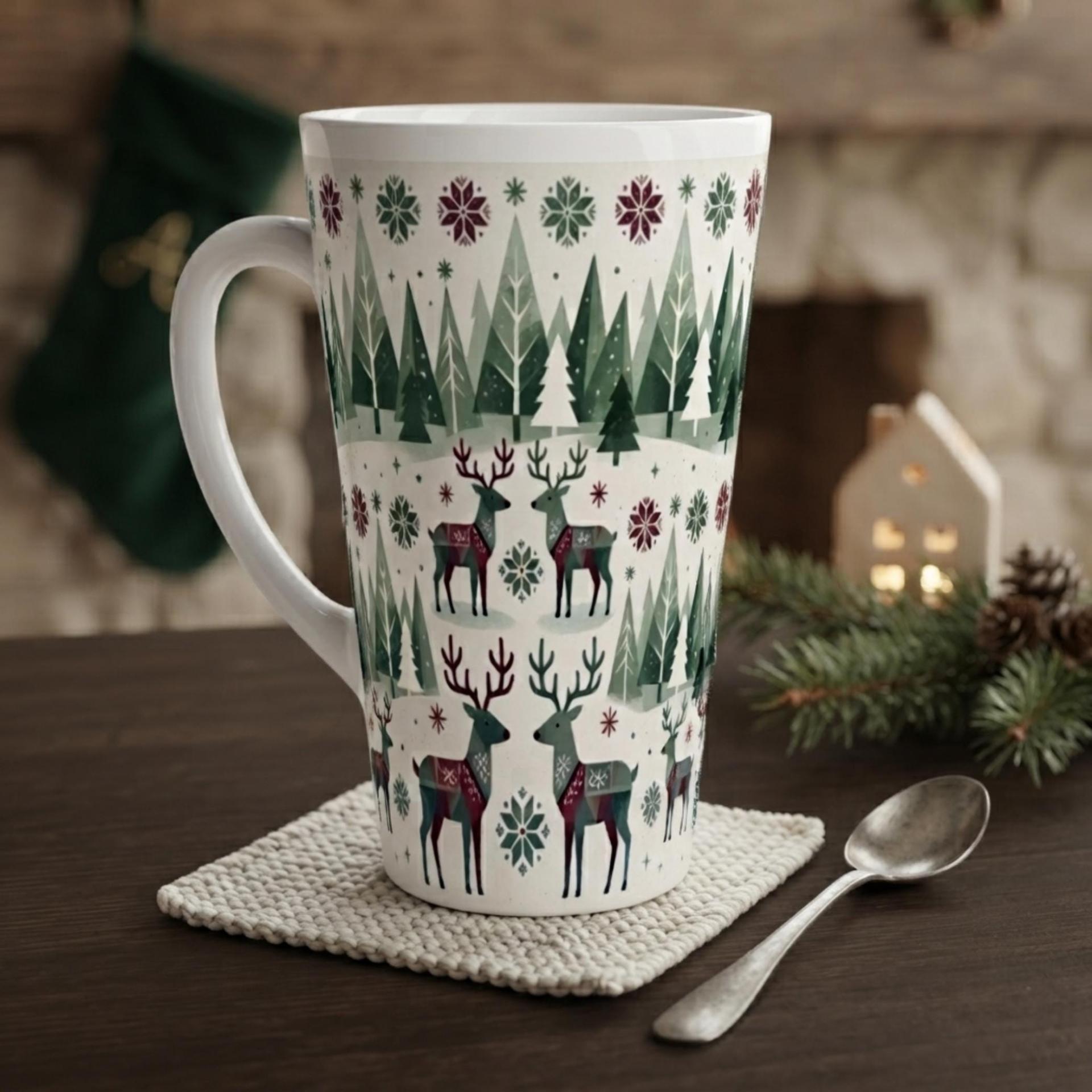 Christmas Mugs, Latte 17oz Ceramic Mug - Coffee or Tea Cup, Extra Tall