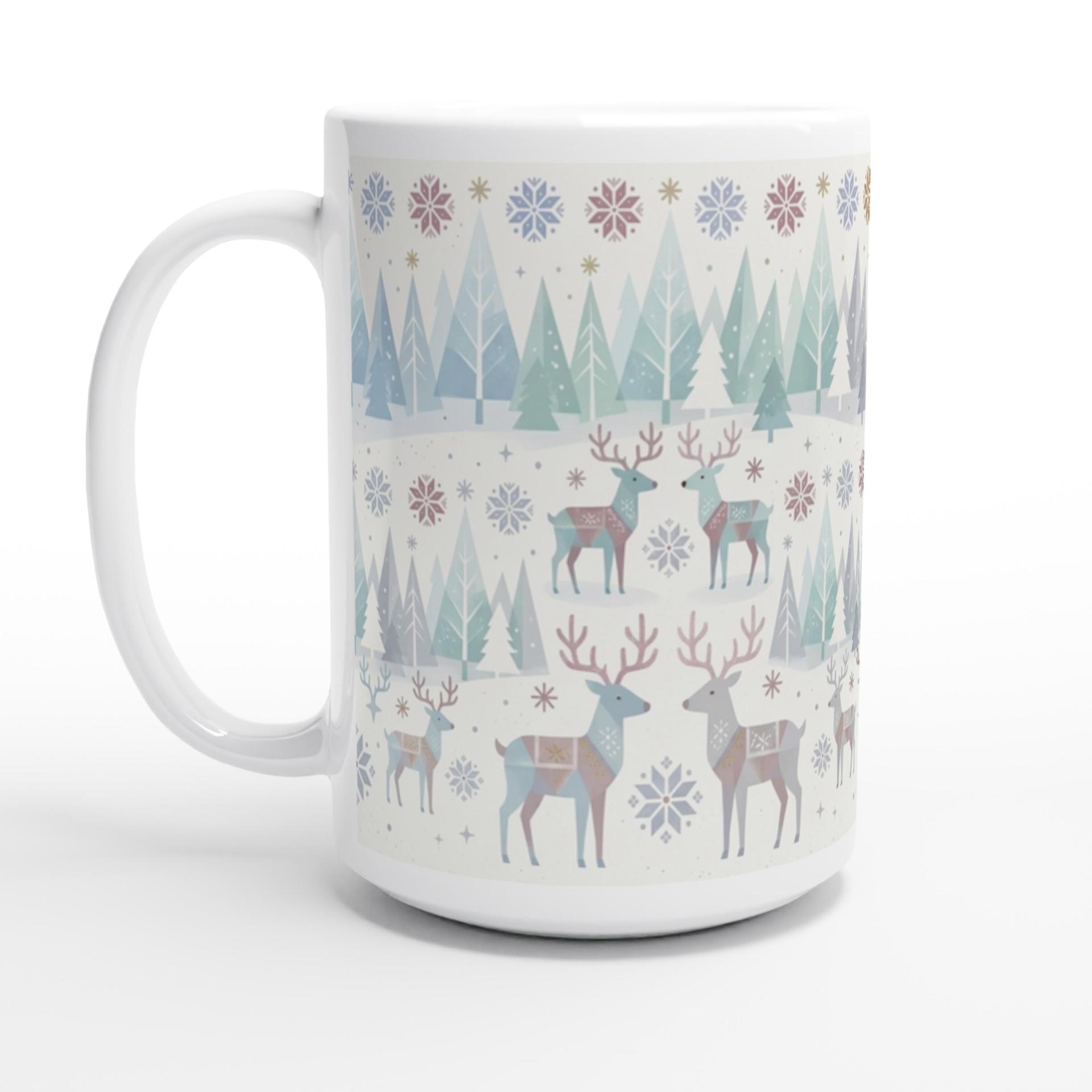 Set of Big Mugs, Christmas Mugs, Reindeer, Large 15 oz Matching Cups