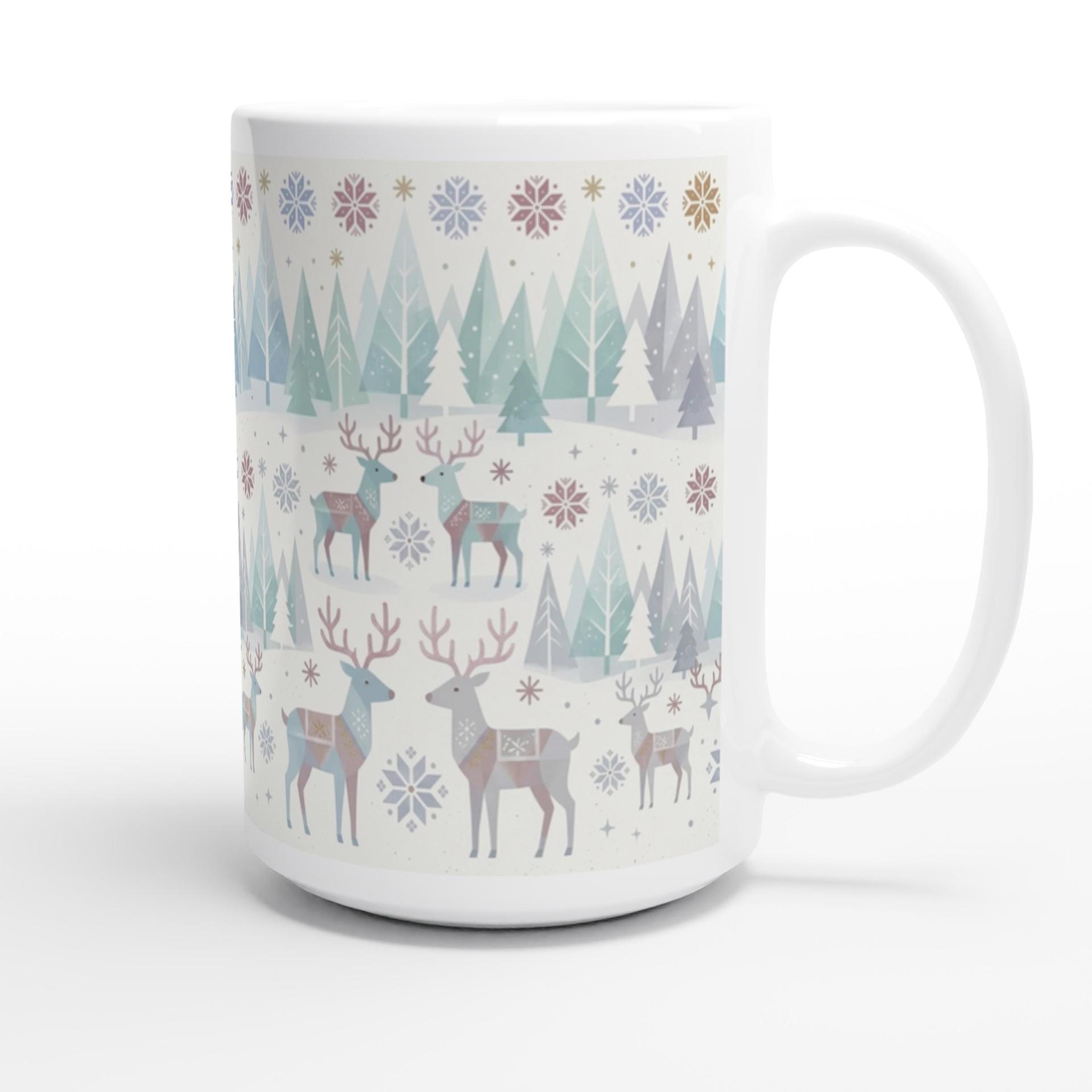 Set of Big Mugs, Christmas Mugs, Reindeer, Large 15 oz Matching Cups