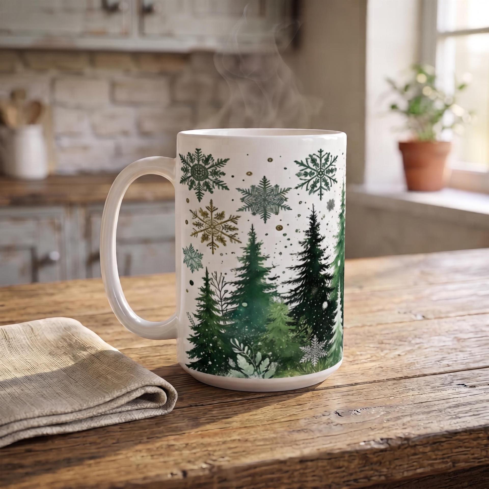 Set of Big Mugs, Christmas Trees Set, Large 15 oz Matching Cups