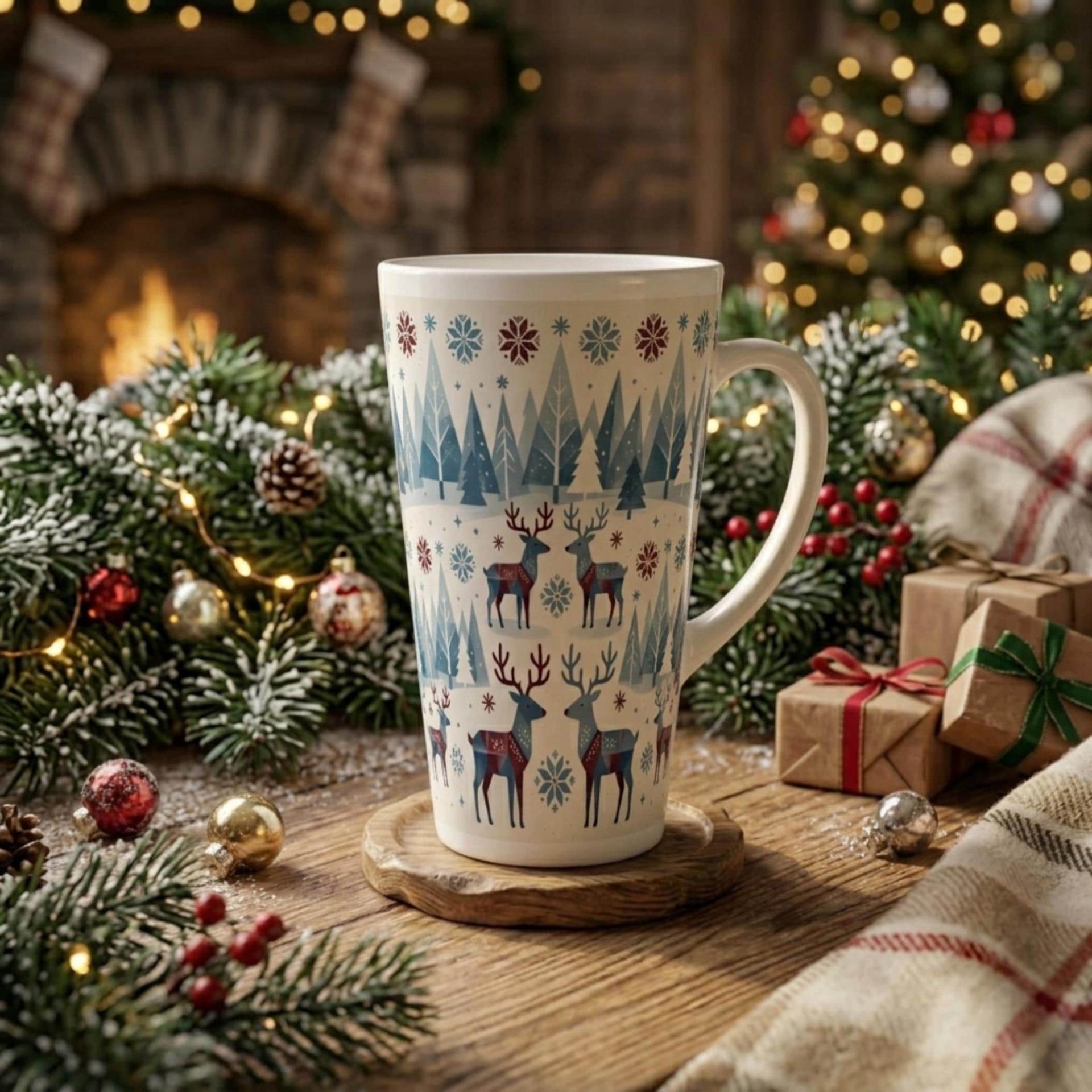 Set of 3 Cups, Christmas Mugs, Reindeer, Large 17oz Latte Mugs