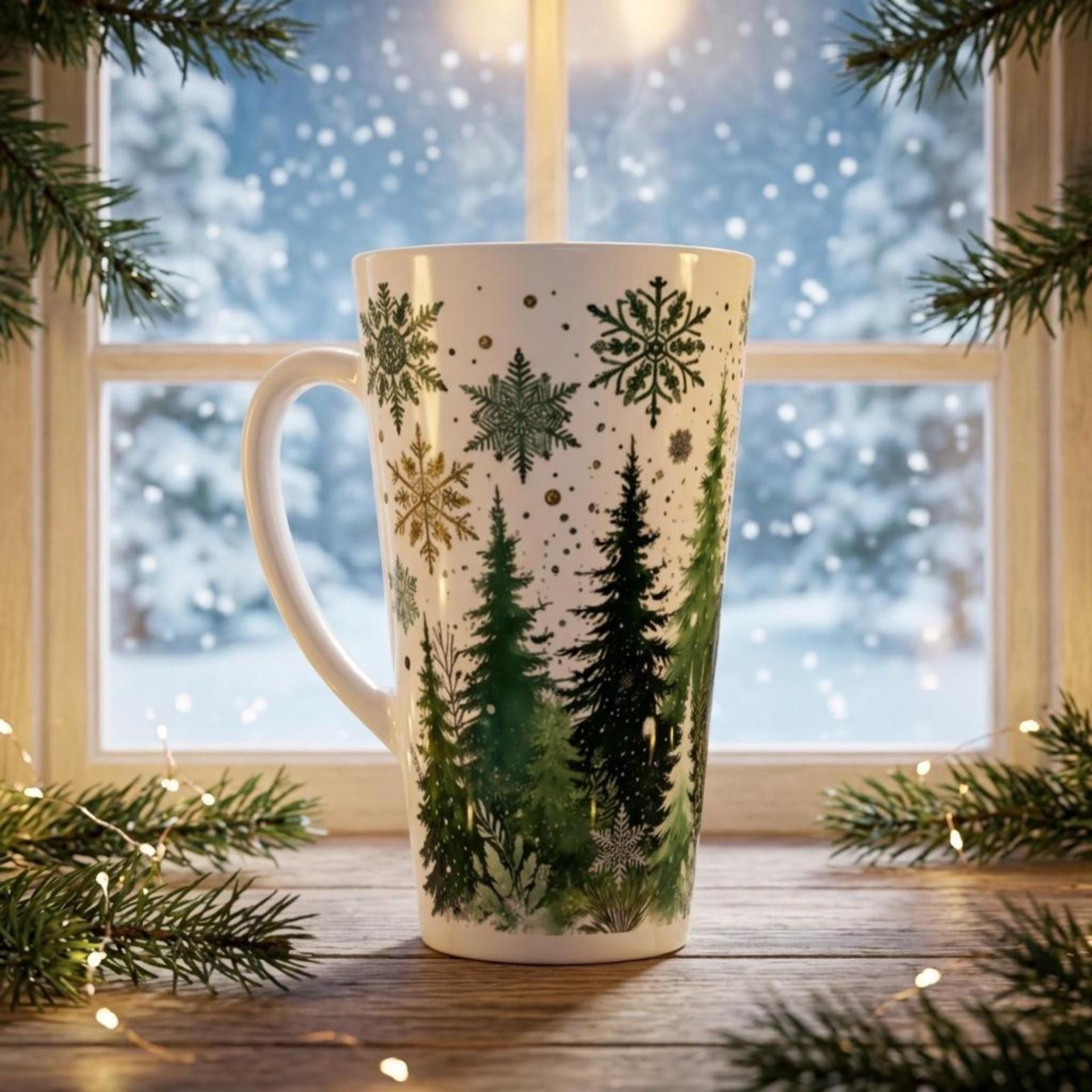 Set of 3 Cups, Christmas Trees, Large 17oz Latte Ceramic Mugs