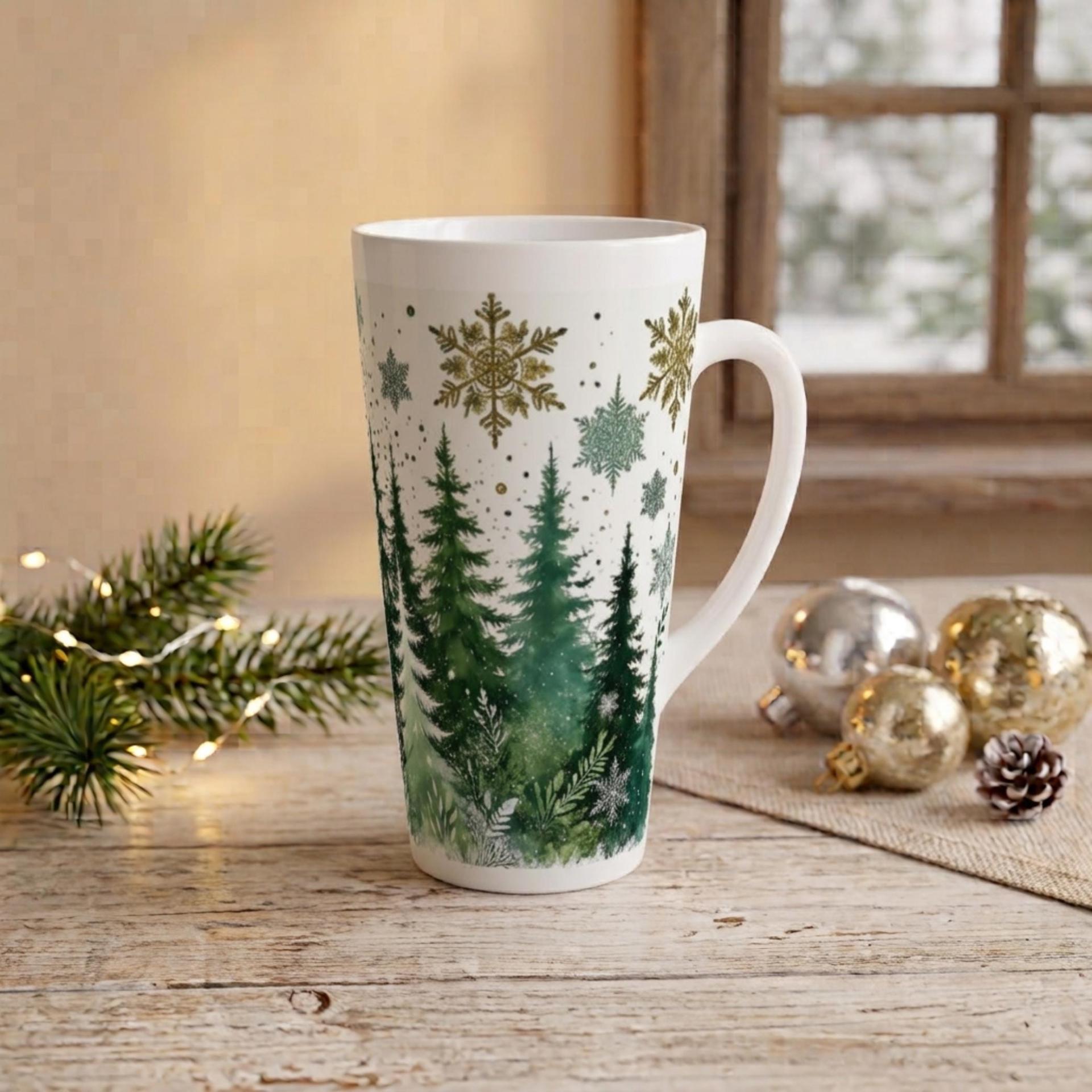 Set of 3 Cups, Christmas Trees, Large 17oz Latte Ceramic Mugs
