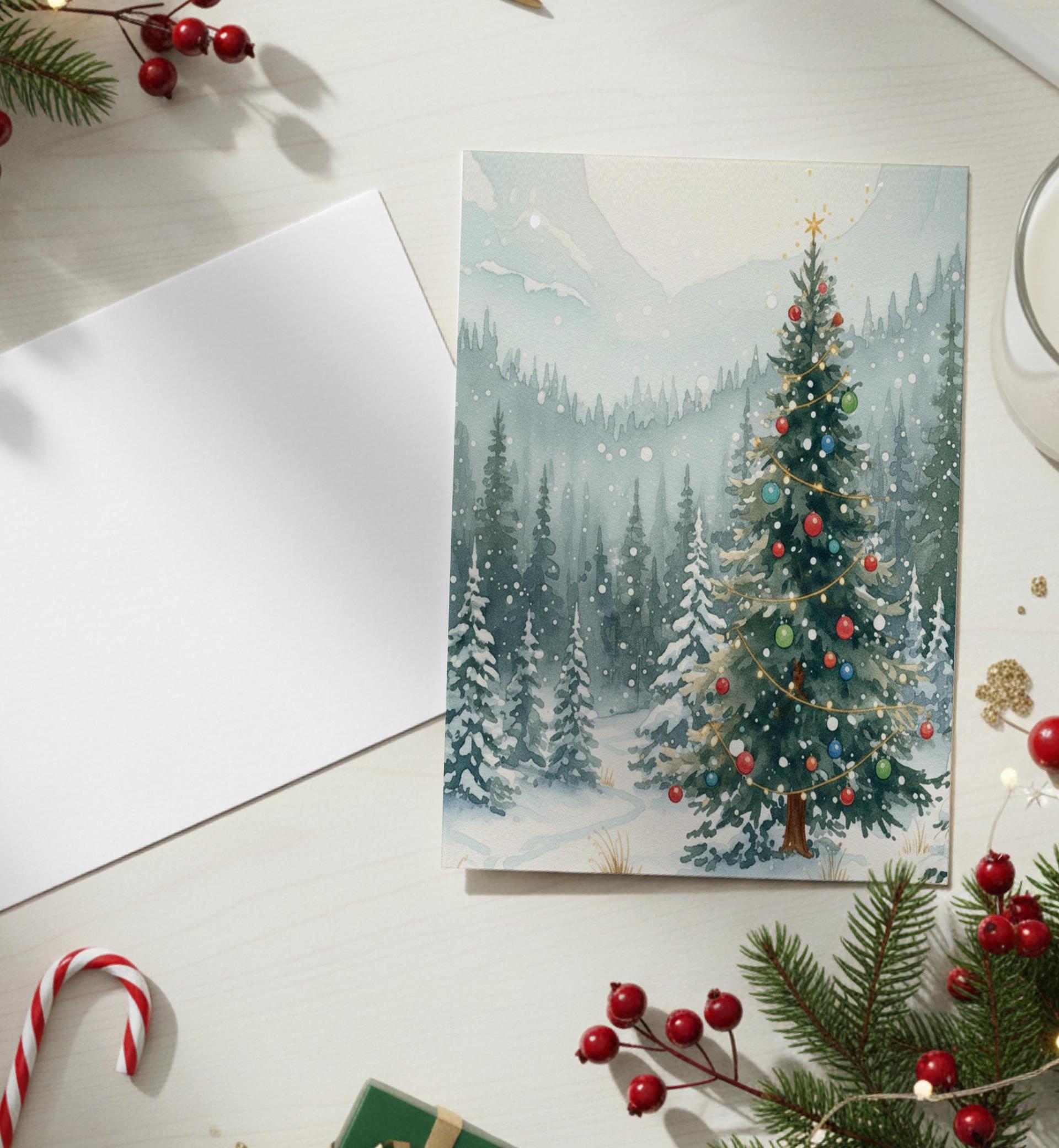 Holiday Greeting Cards, 3 Pack, Christmas Trees, Bulk Set of Gift Cards