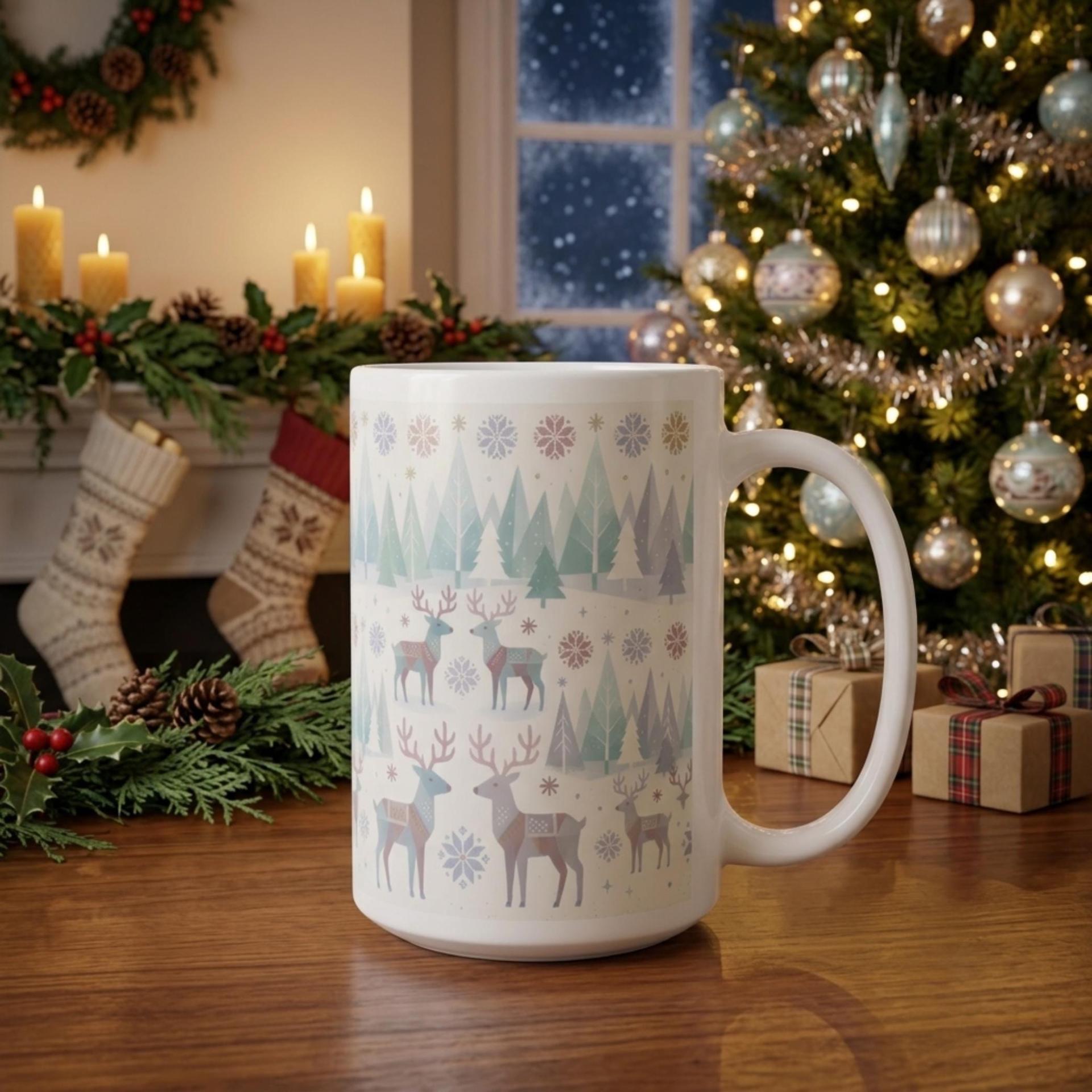 Christmas Mug, Reindeer, Large and Small Mug Set