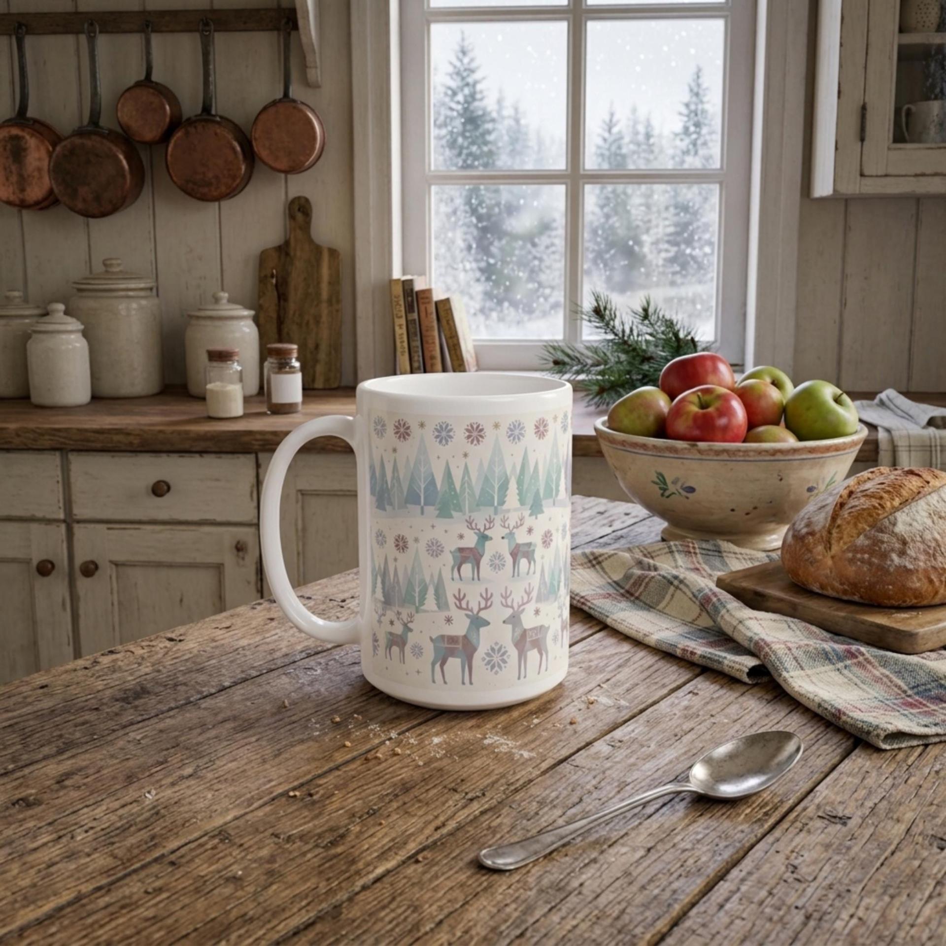 Christmas Mug, Reindeer, Large and Small Mug Set