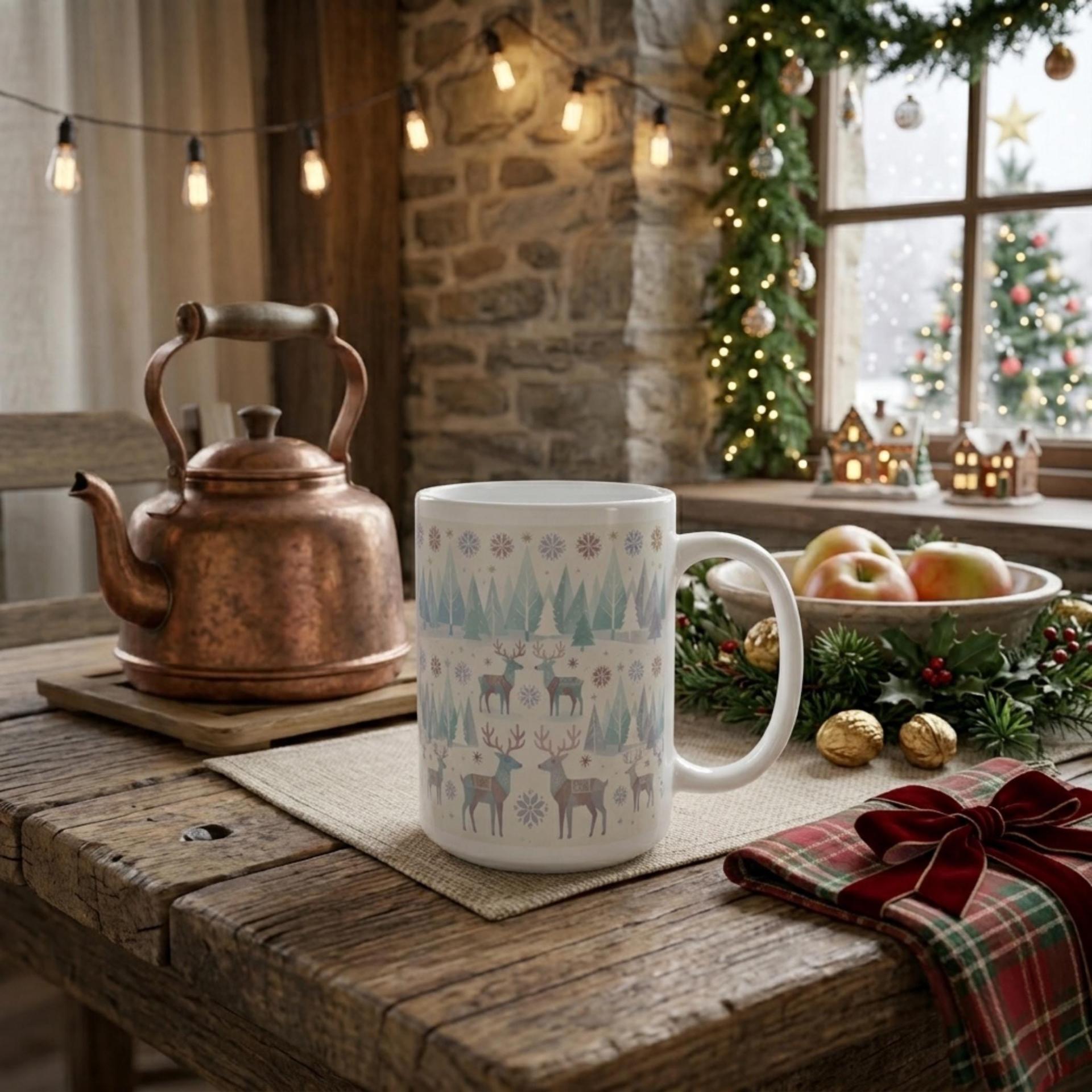 Christmas Mug, Reindeer, Large and Small Mug Set