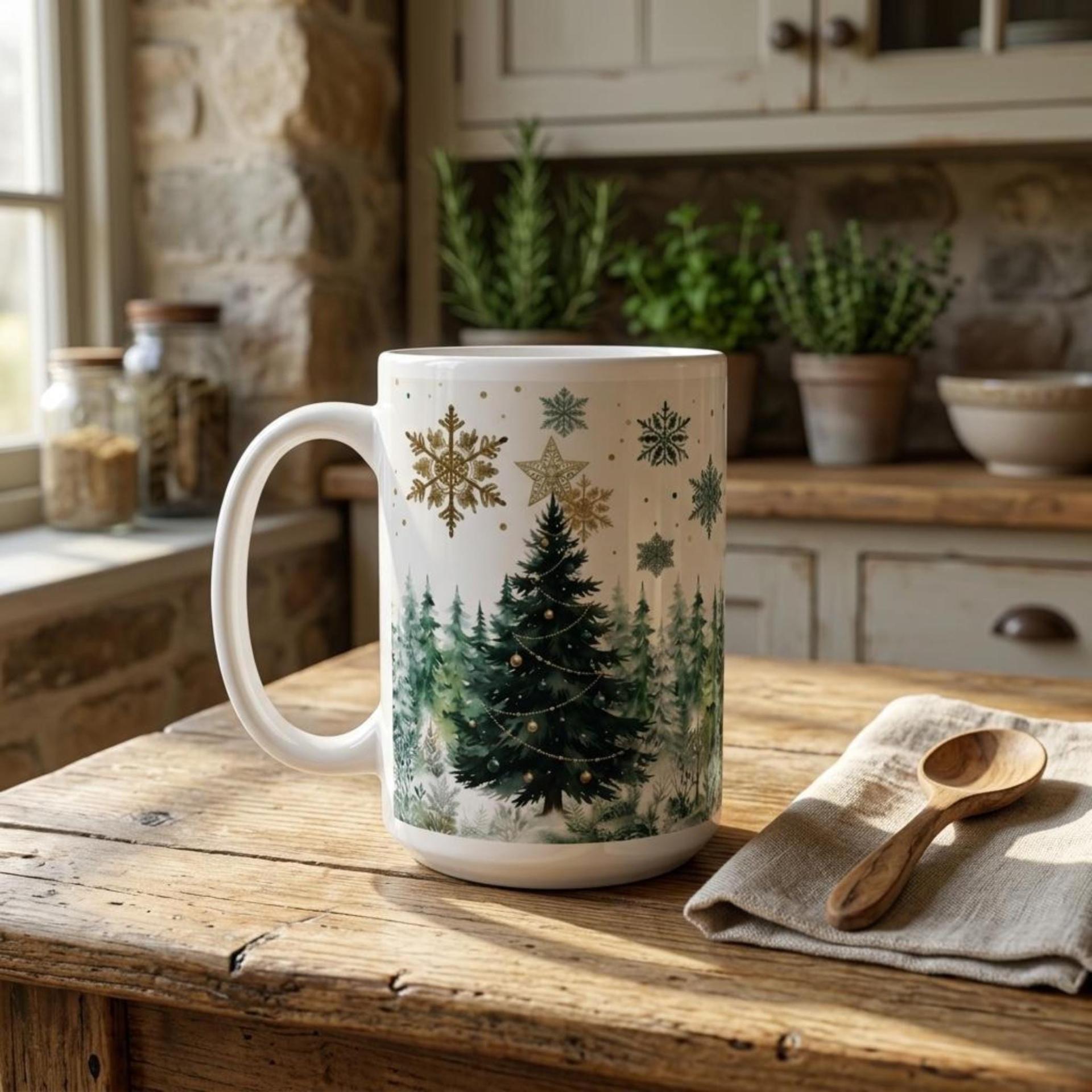 Christmas Mugs Set, Holiday Cup Set - Large and Small Cups