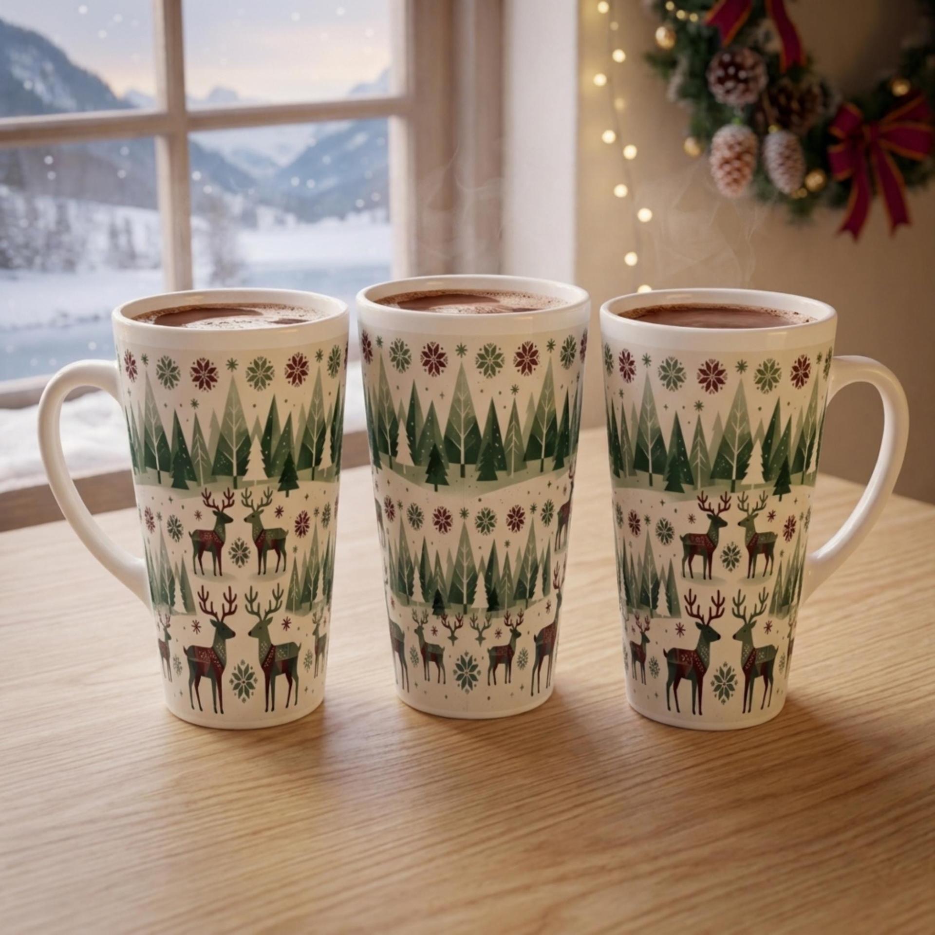 Christmas Mugs, Latte 17oz Ceramic Mug - Coffee or Tea Cup, Extra Tall