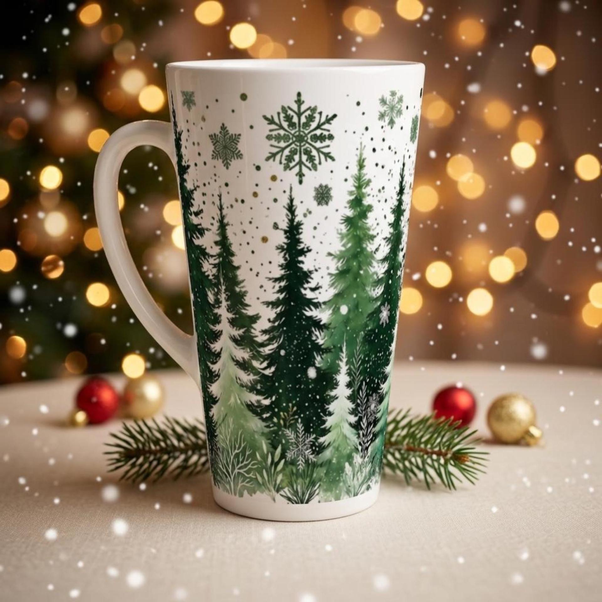 Christmas Mugs, Latte 17oz Ceramic Mug - Coffee or Tea Cup, Extra Tall