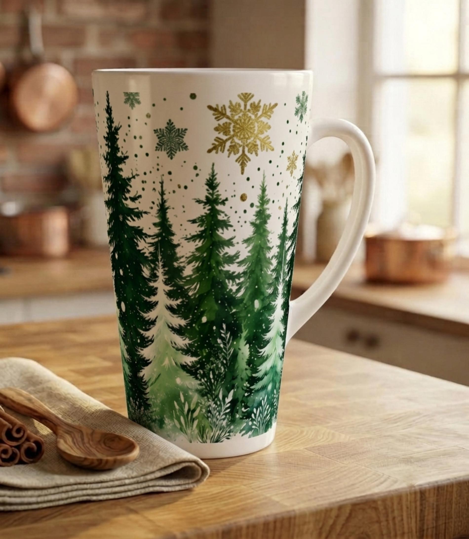 Christmas Mugs, Latte 17oz Ceramic Mug - Coffee or Tea Cup, Extra Tall
