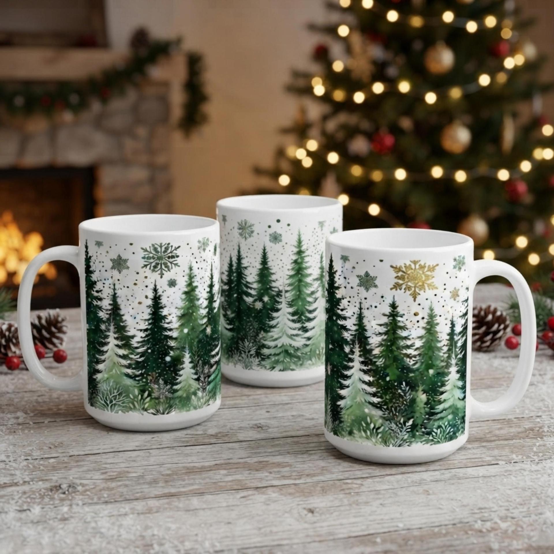 Holiday Cups - Large and Small Mugs Set - Christmas Trees