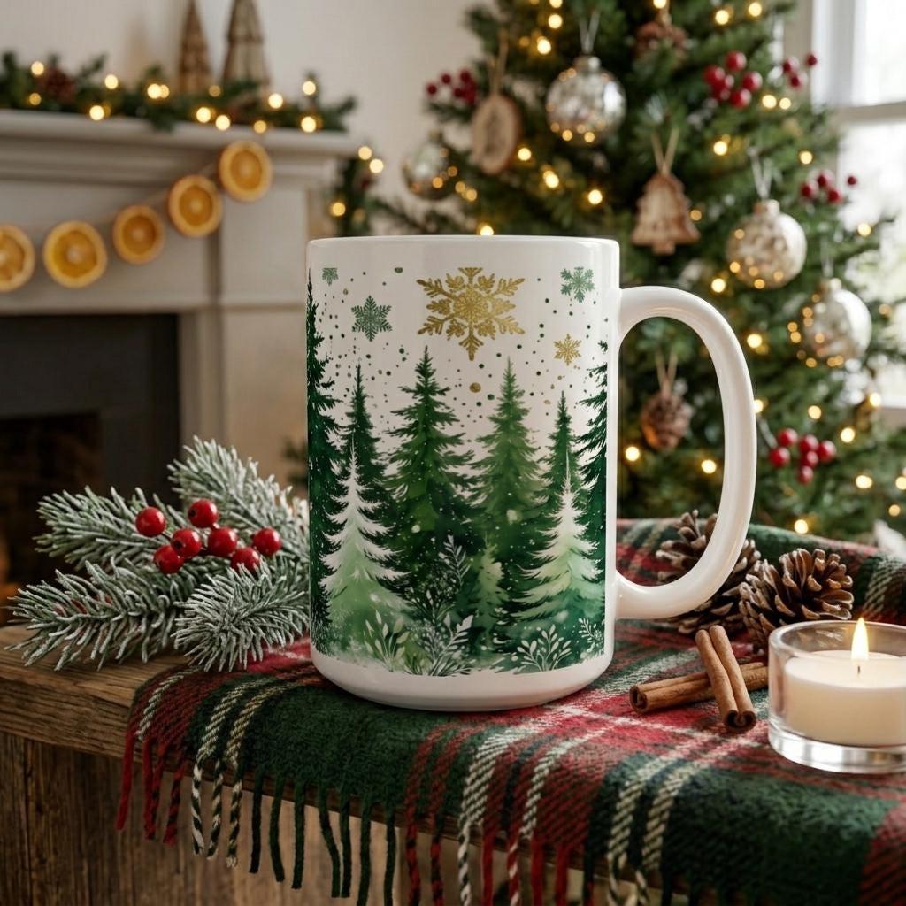Holiday Cups - Large and Small Mugs Set - Christmas Trees