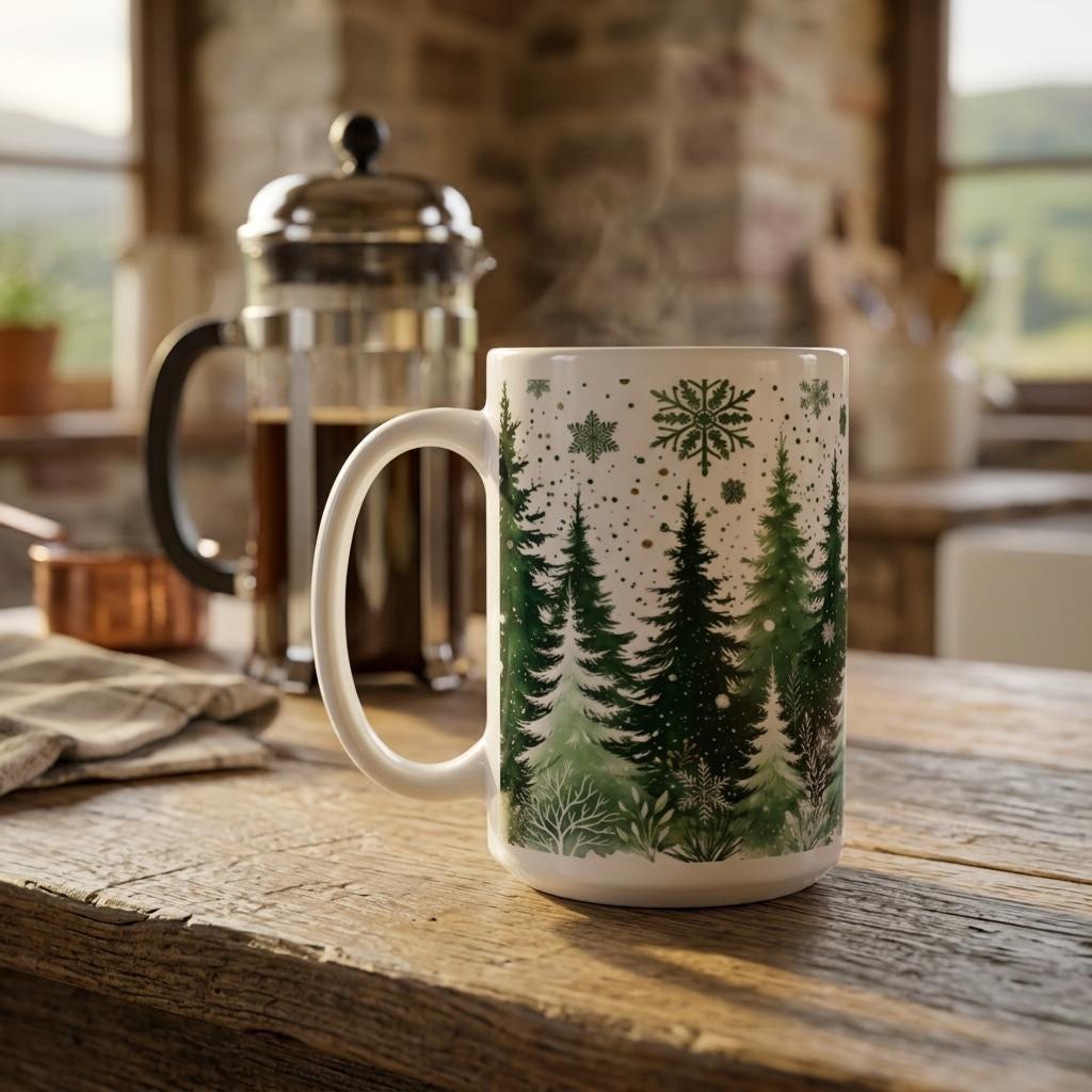 Holiday Cups - Large and Small Mugs Set - Christmas Trees