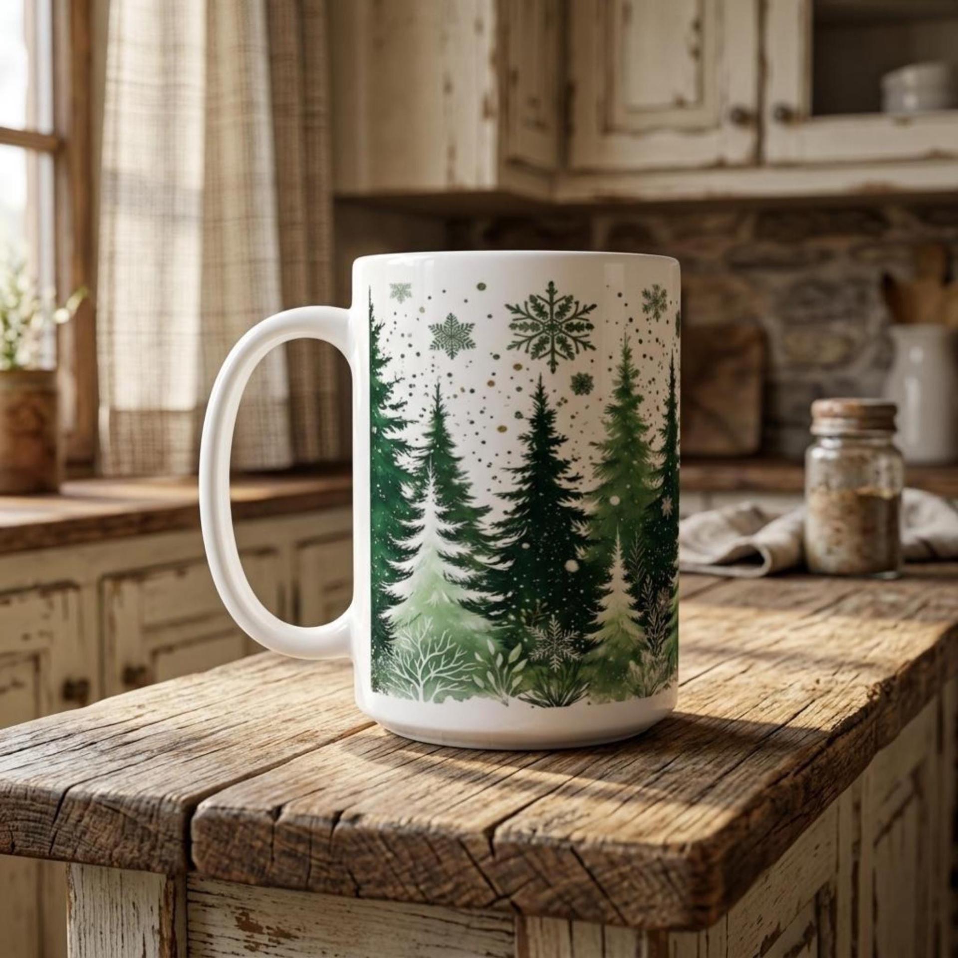 Holiday Cups - Large and Small Mugs Set - Christmas Trees