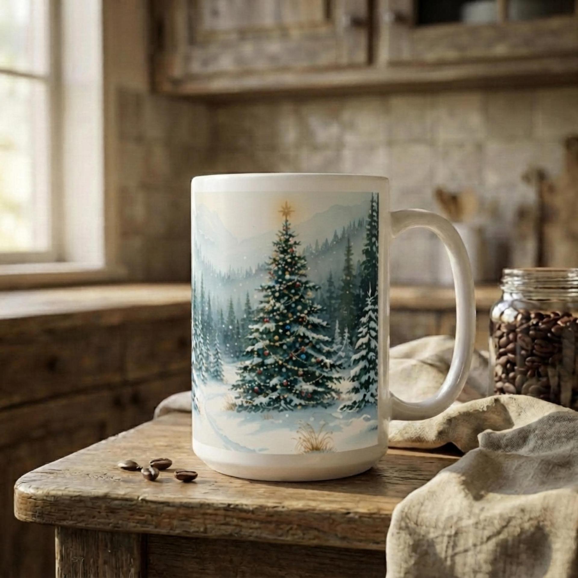 Christmas Mugs Set, Holiday Cup Set - Large and Small Cups