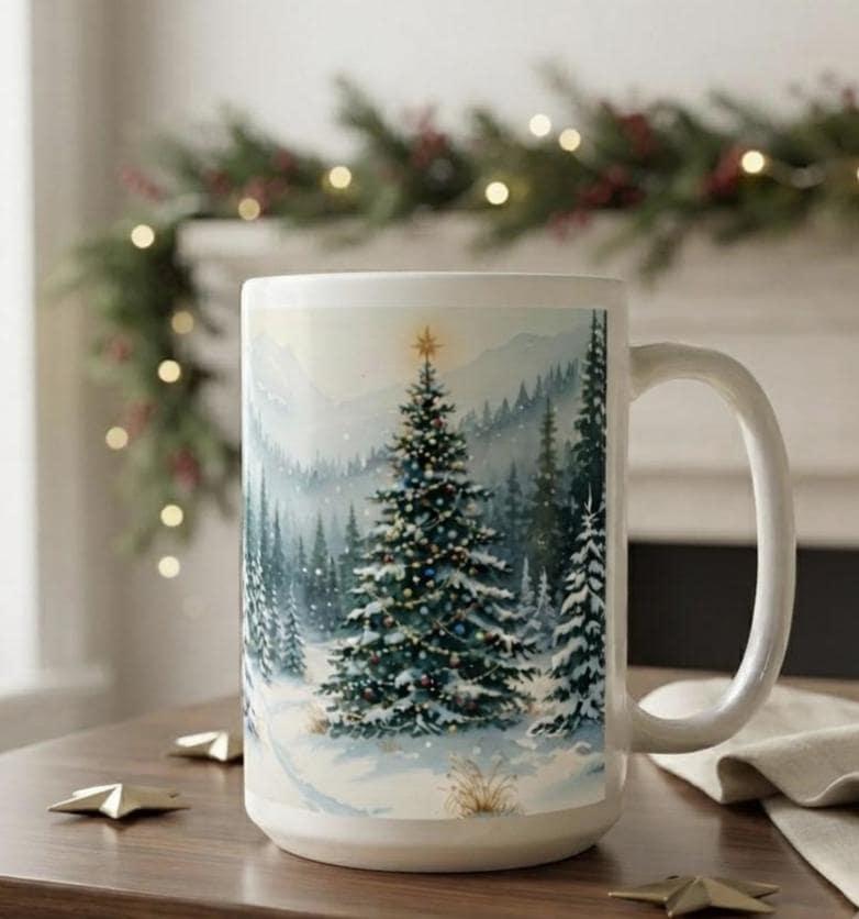 Christmas Mugs Set, Holiday Cup Set - Large and Small Cups