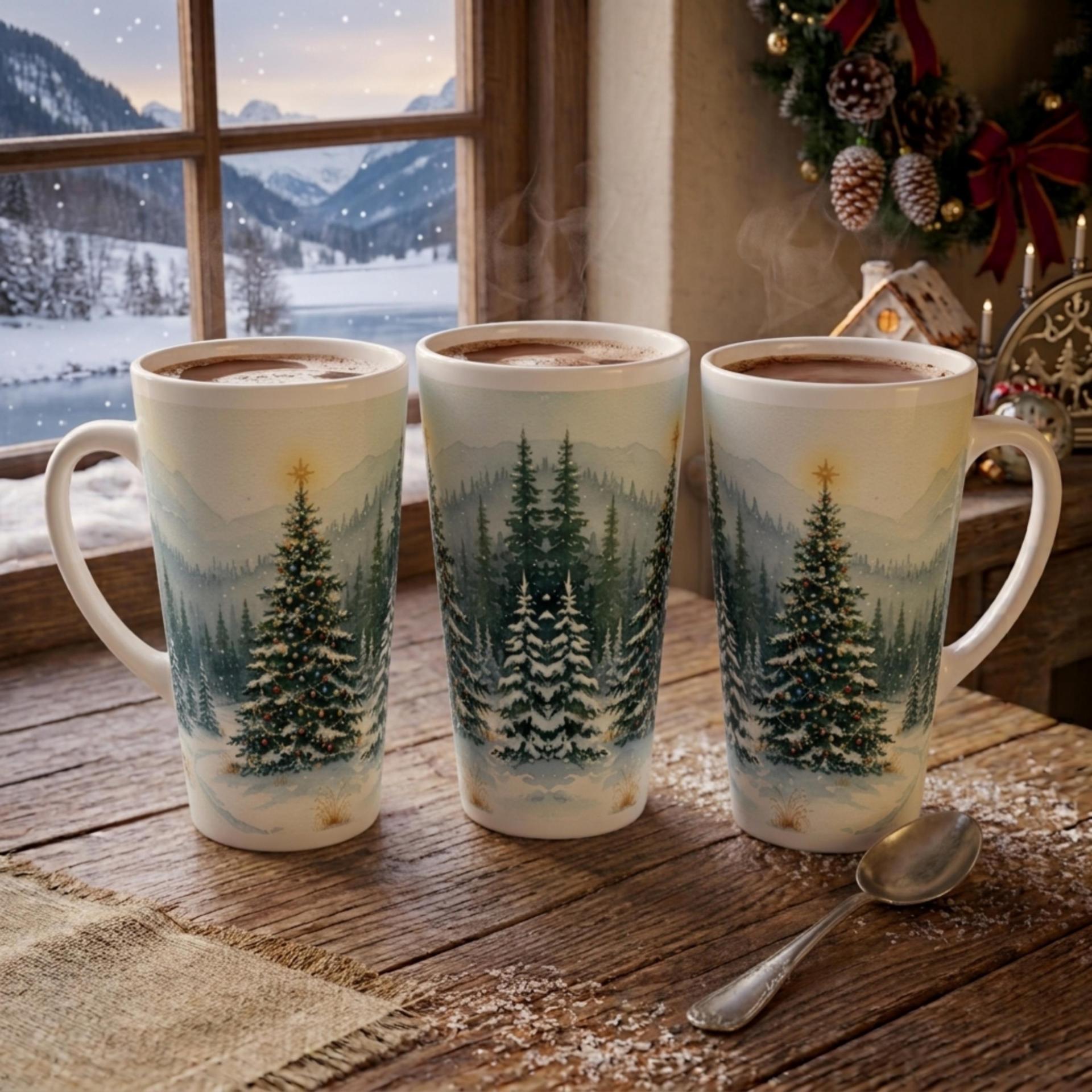 Christmas Mugs, Latte 17oz Ceramic Mug - Coffee or Tea Cup, Extra Tall