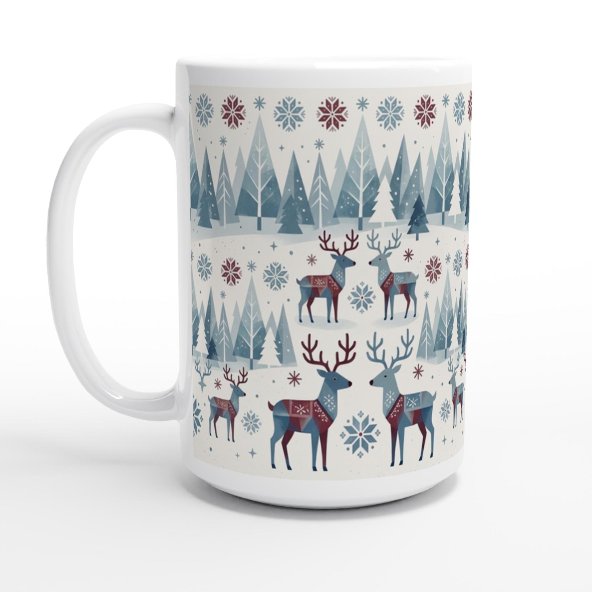 Set of Big Mugs, Christmas Mugs, Reindeer, Large 15 oz Matching Cups