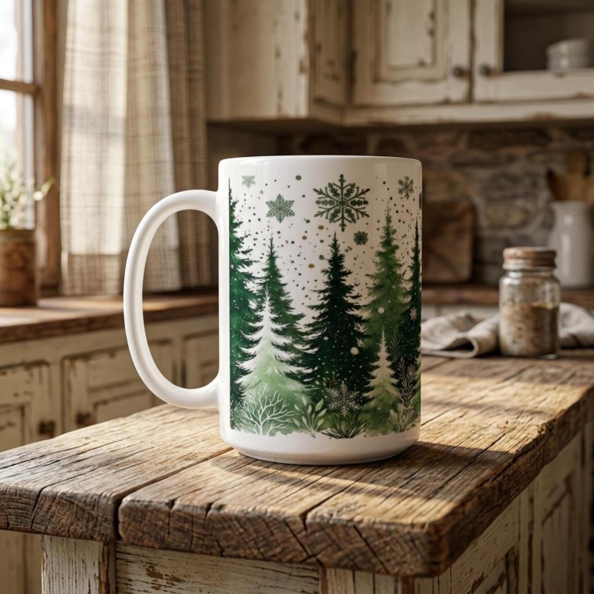 Set of Big Mugs, Christmas Trees Set, Large 15 oz Matching Cups