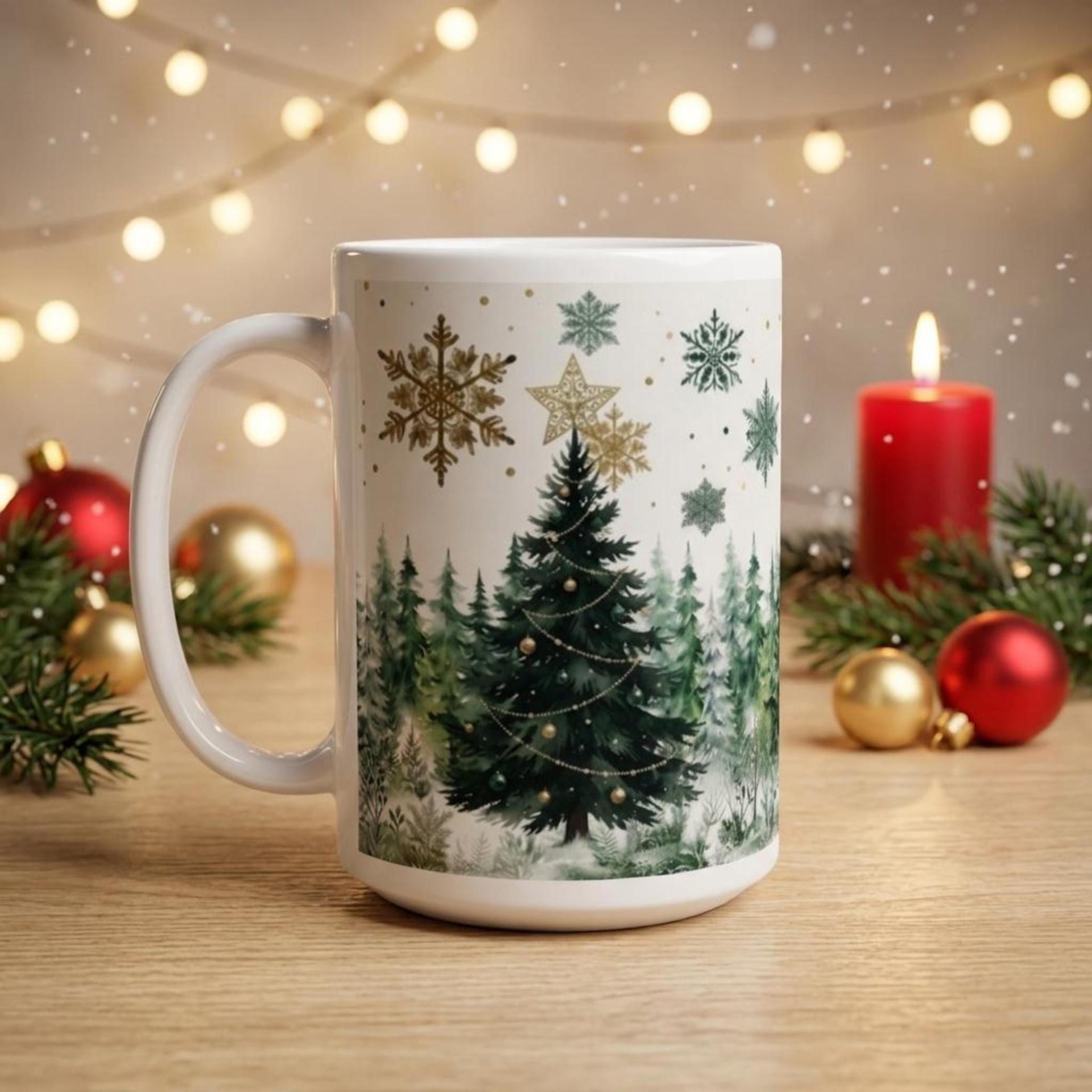 Set of Big Mugs, Christmas Trees Set, Large 15 oz Matching Cups