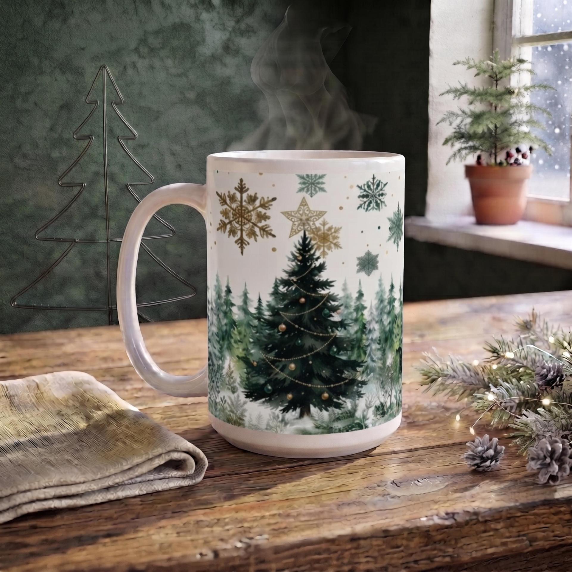 Set of Big Mugs, Christmas Trees Set, Large 15 oz Matching Cups