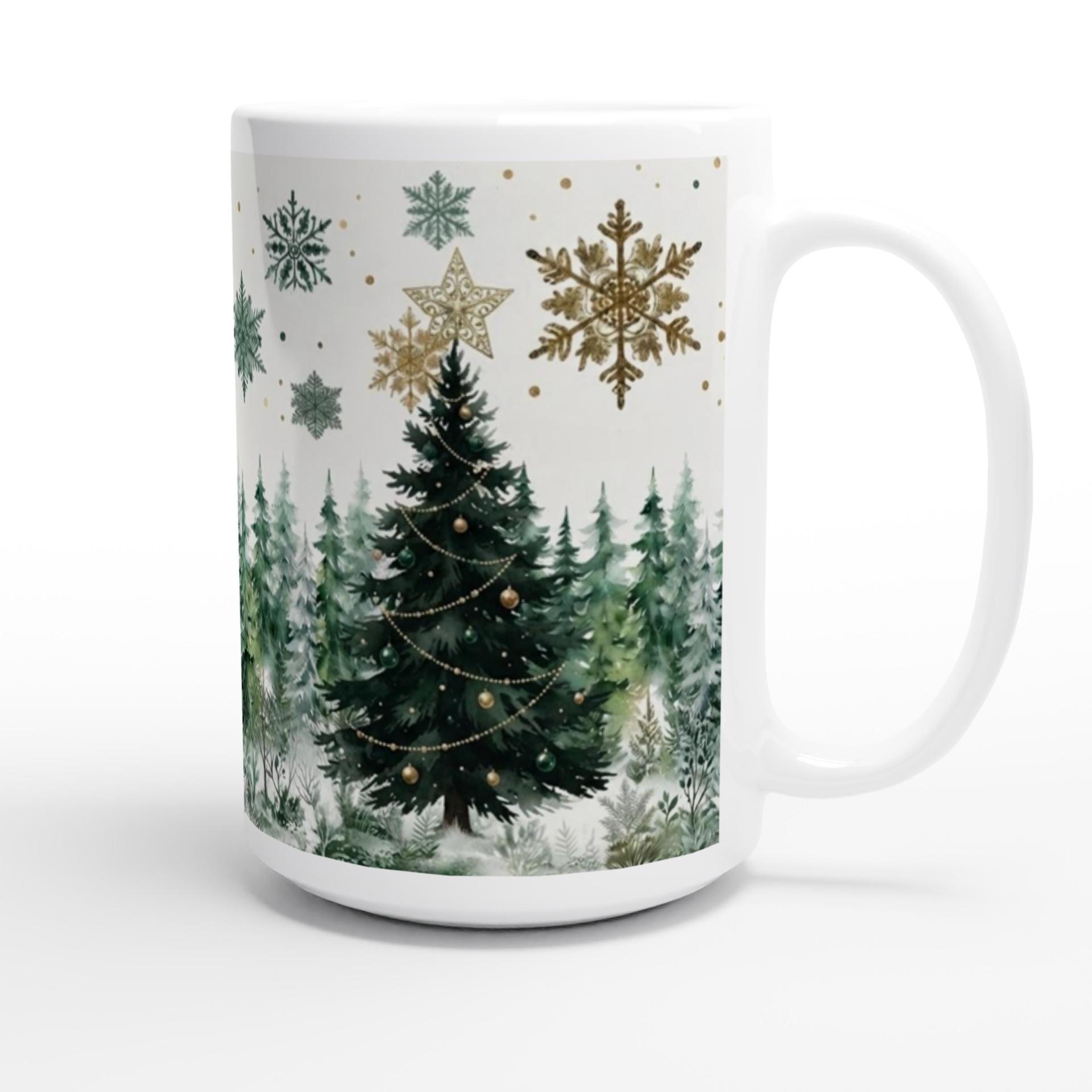 Set of Big Mugs, Christmas Trees Set, Large 15 oz Matching Cups