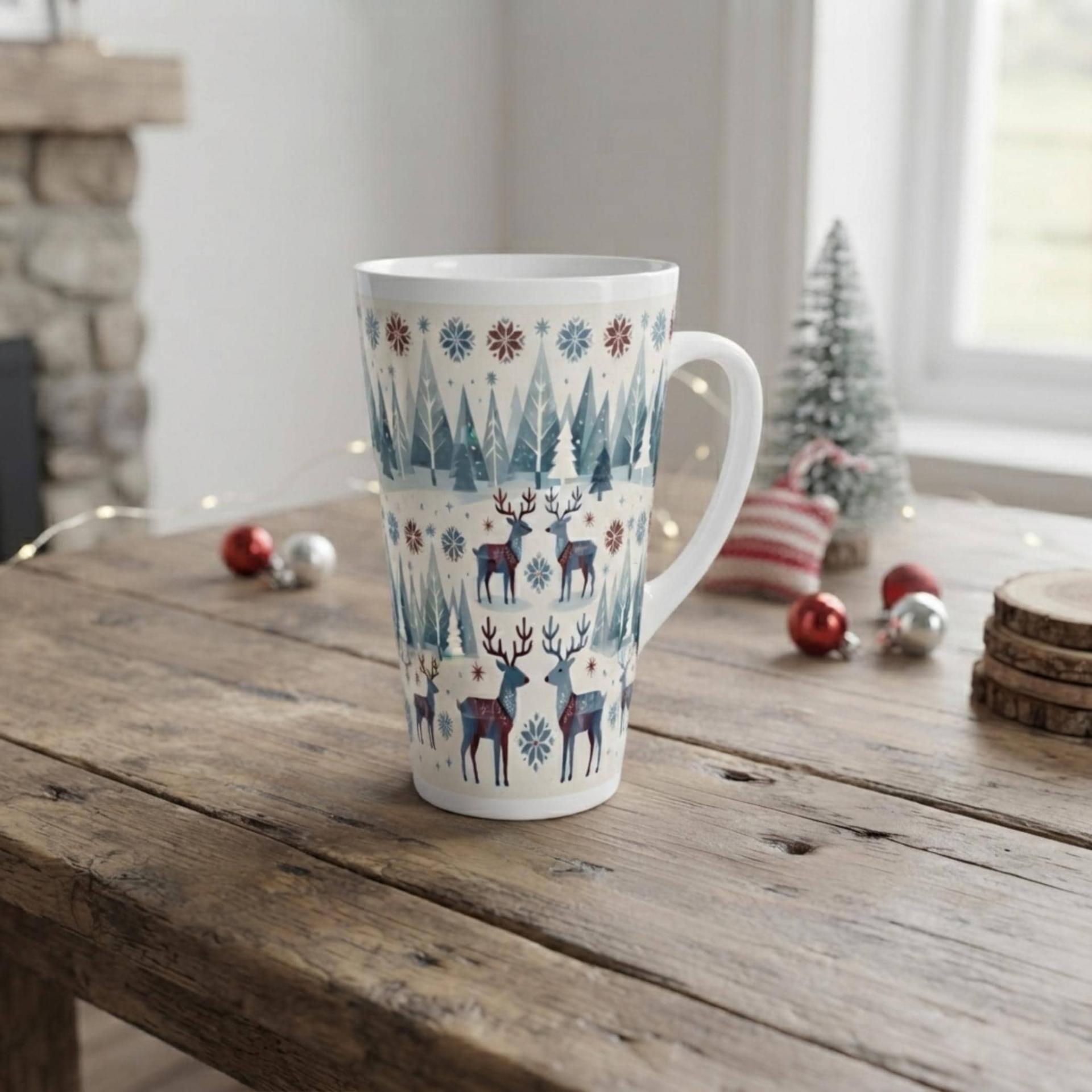Set of 3 Cups, Christmas Mugs, Reindeer, Large 17oz Latte Mugs