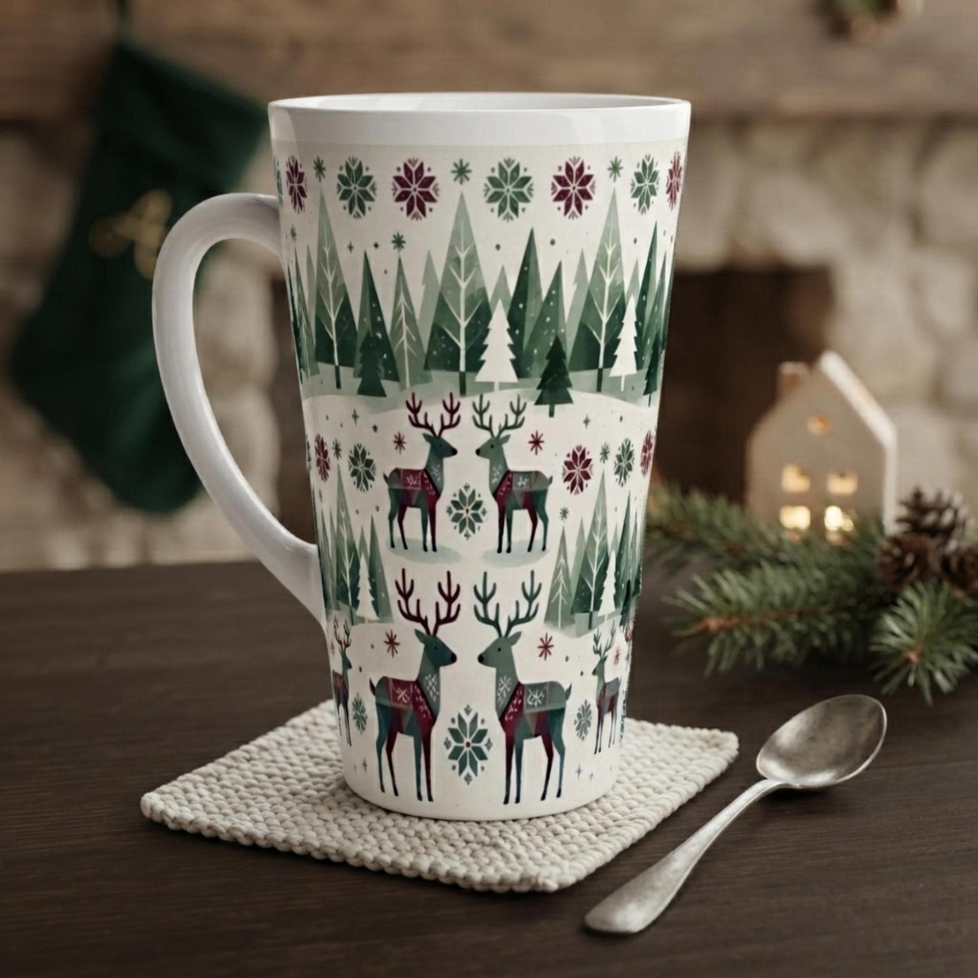 Set of 3 Cups, Christmas Mugs, Reindeer, Large 17oz Latte Mugs