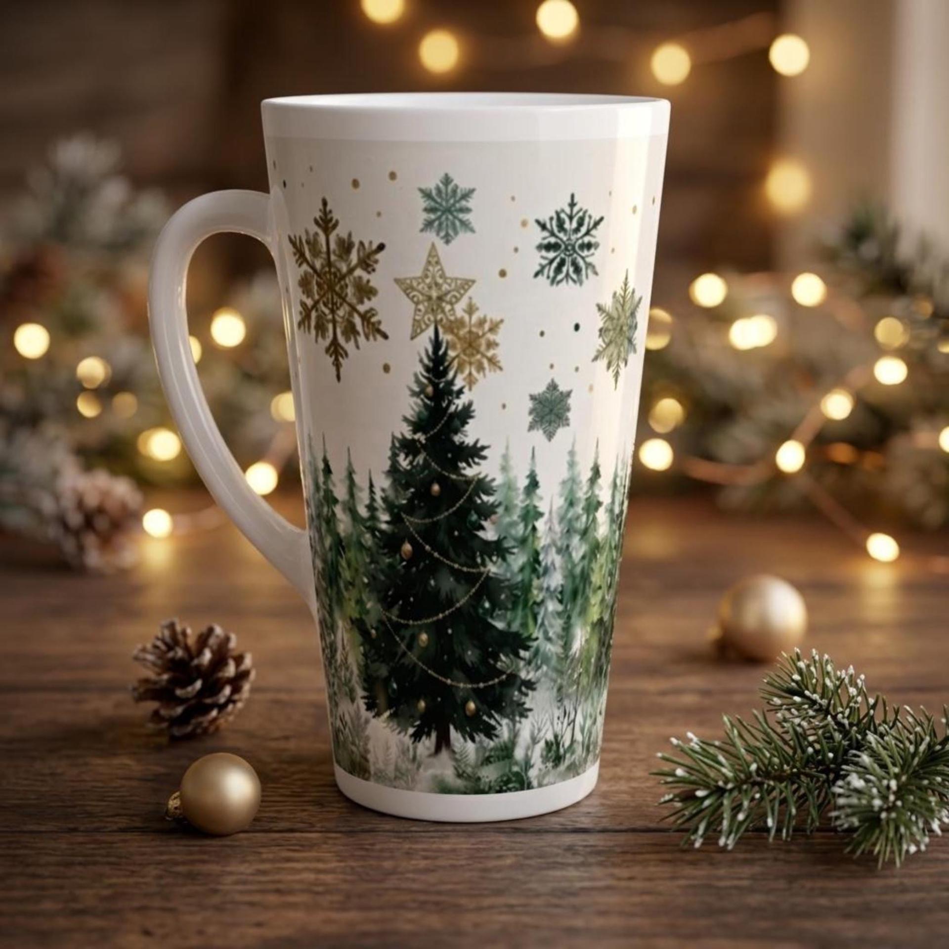 Set of 3 Cups, Christmas Trees, Large 17oz Latte Ceramic Mugs