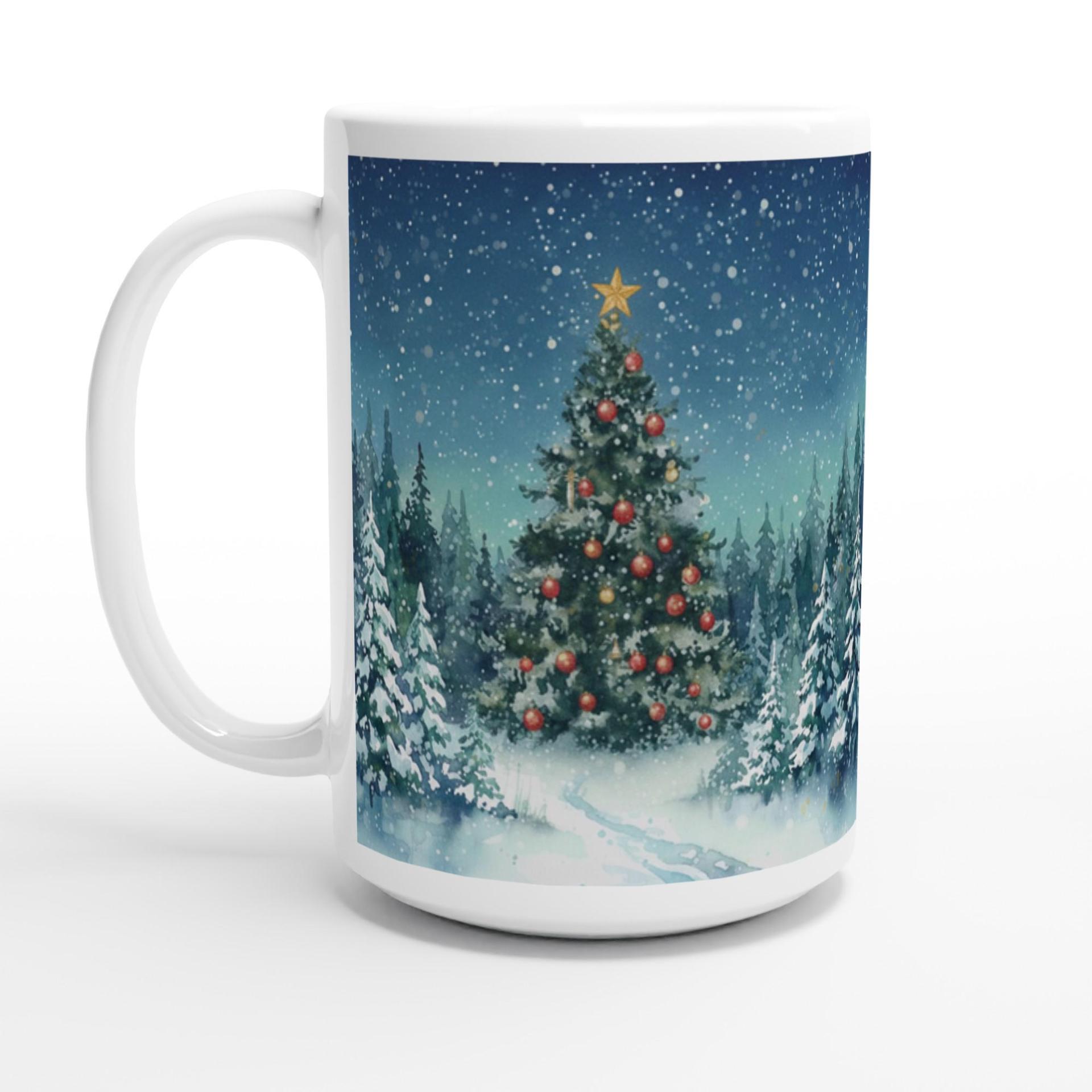 Festive Christmas Mug, Large Cup, 15oz and 11oz Ceramic Mug Set, Christmas Tree