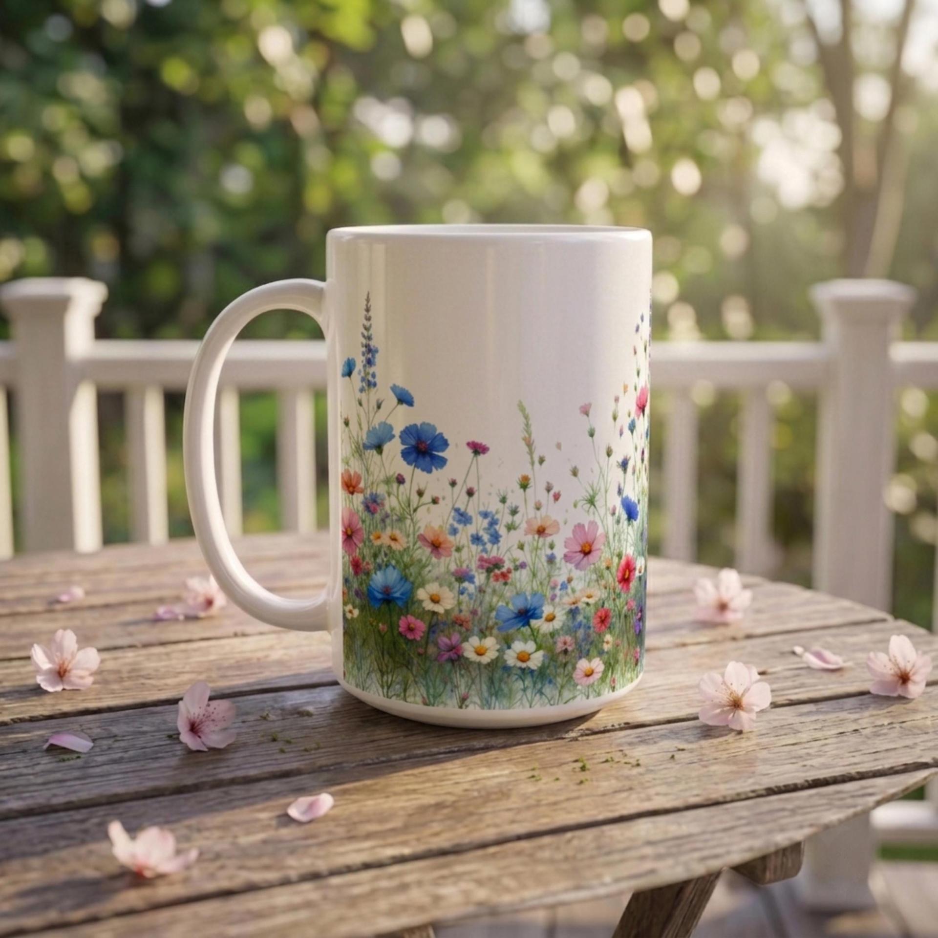 Set of Big Mugs, Floral Cup Set, Large 15 oz Matching Cups