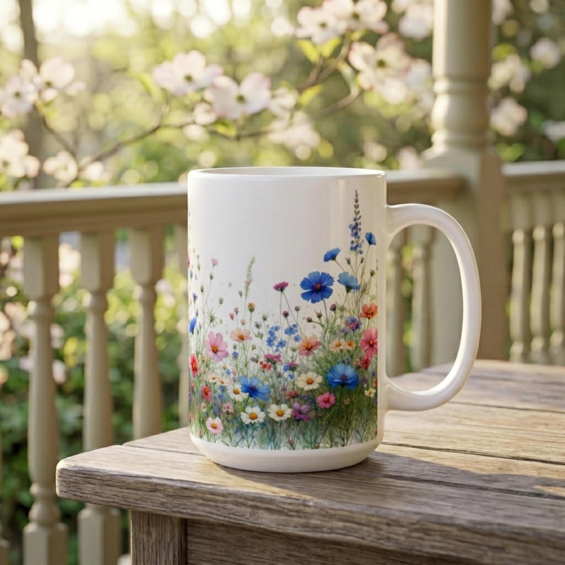 Set of Big Mugs, Floral Cup Set, Large 15 oz Matching Cups