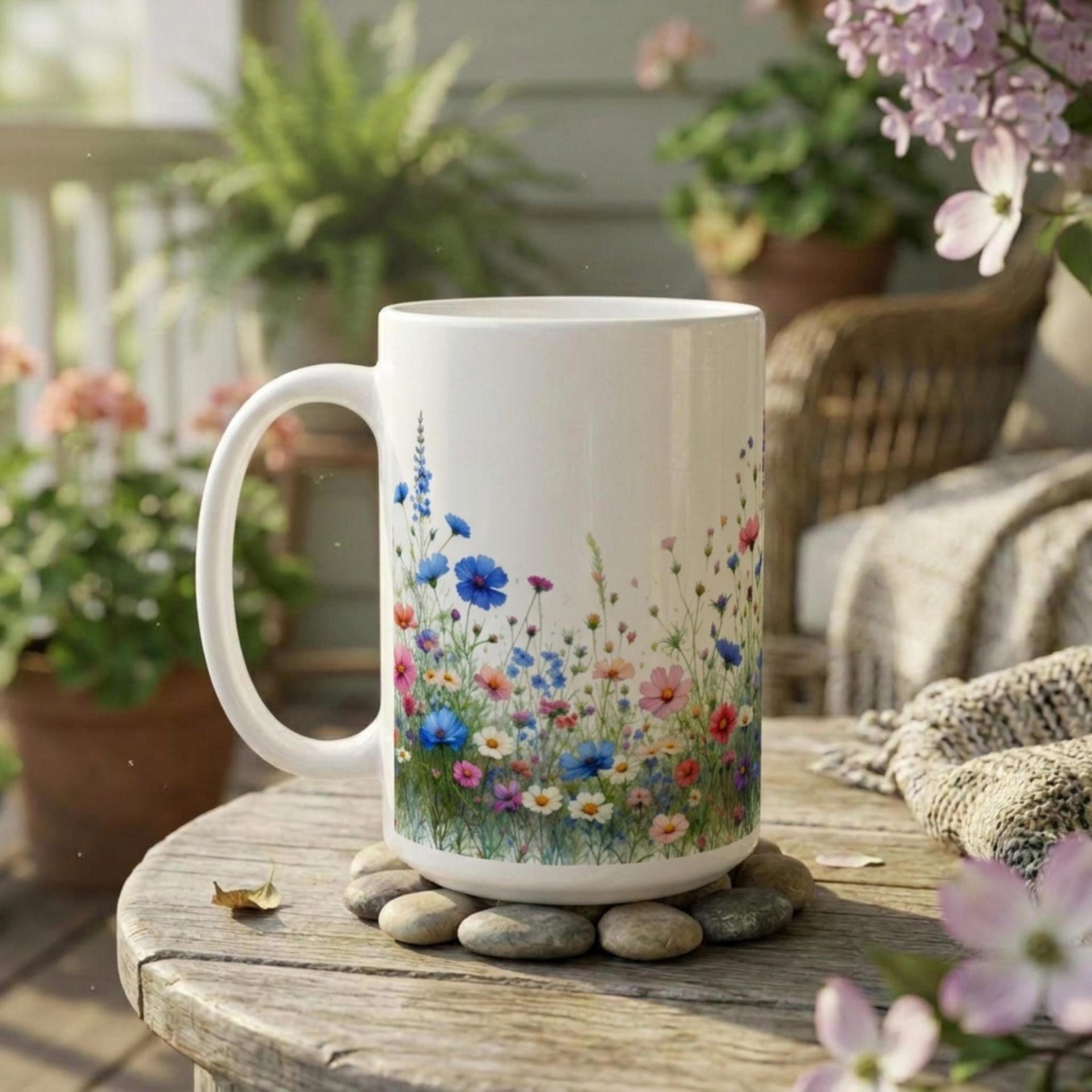 Set of Big Mugs, Floral Cup Set, Large 15 oz Matching Cups