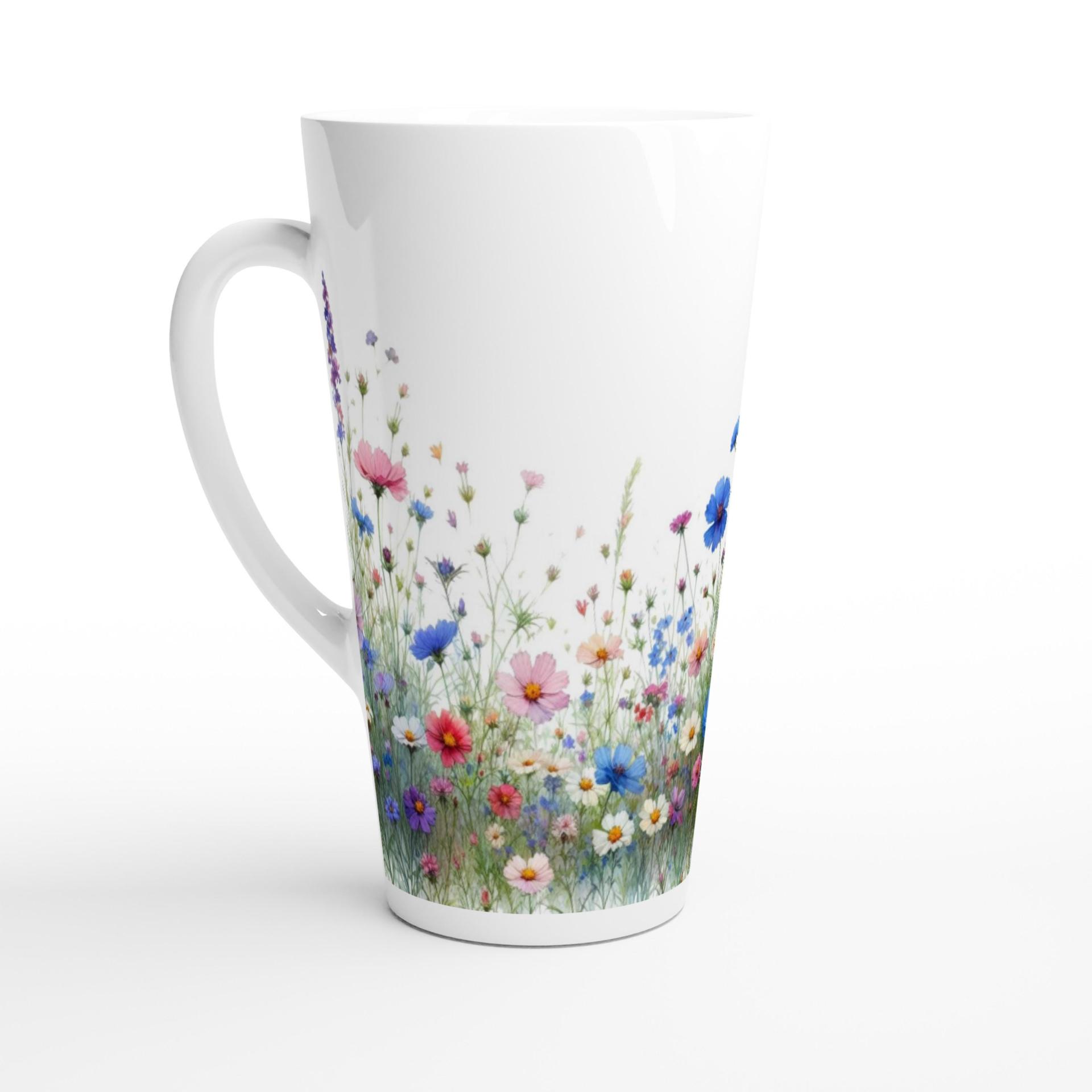 Set of 3 Cups, Floral, Large 17oz Latte Ceramic Mugs - Extra Tall Cup Set